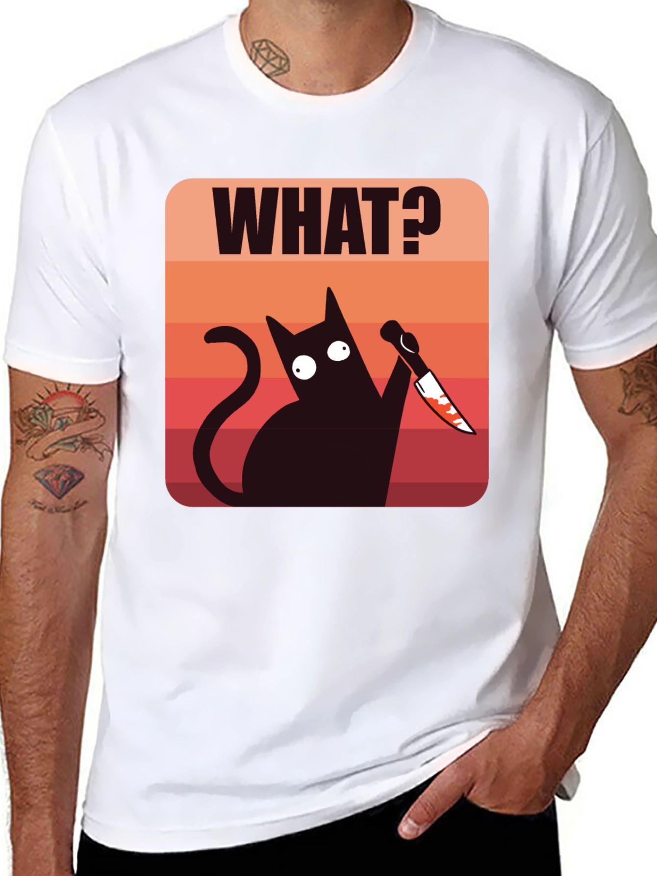 Funny Cat With Knife Mens T-Shirt