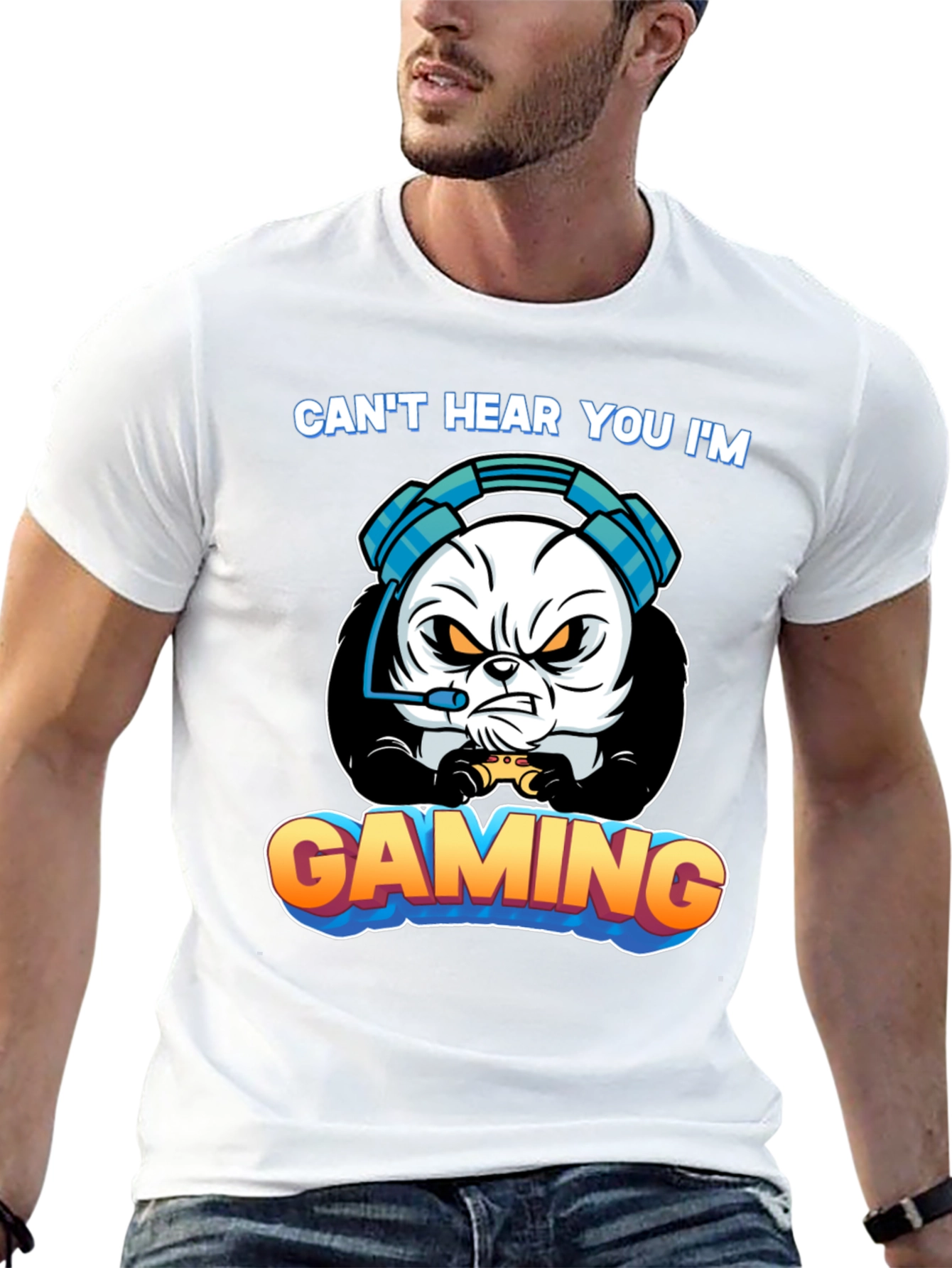 Gamer Panda T-Shirt - Cant Hear You Im Gaming!