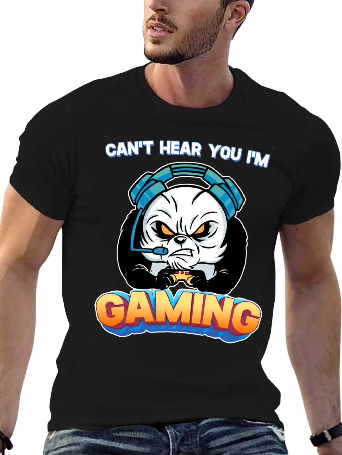 Gamer Panda T-Shirt - Cant Hear You Im Gaming!