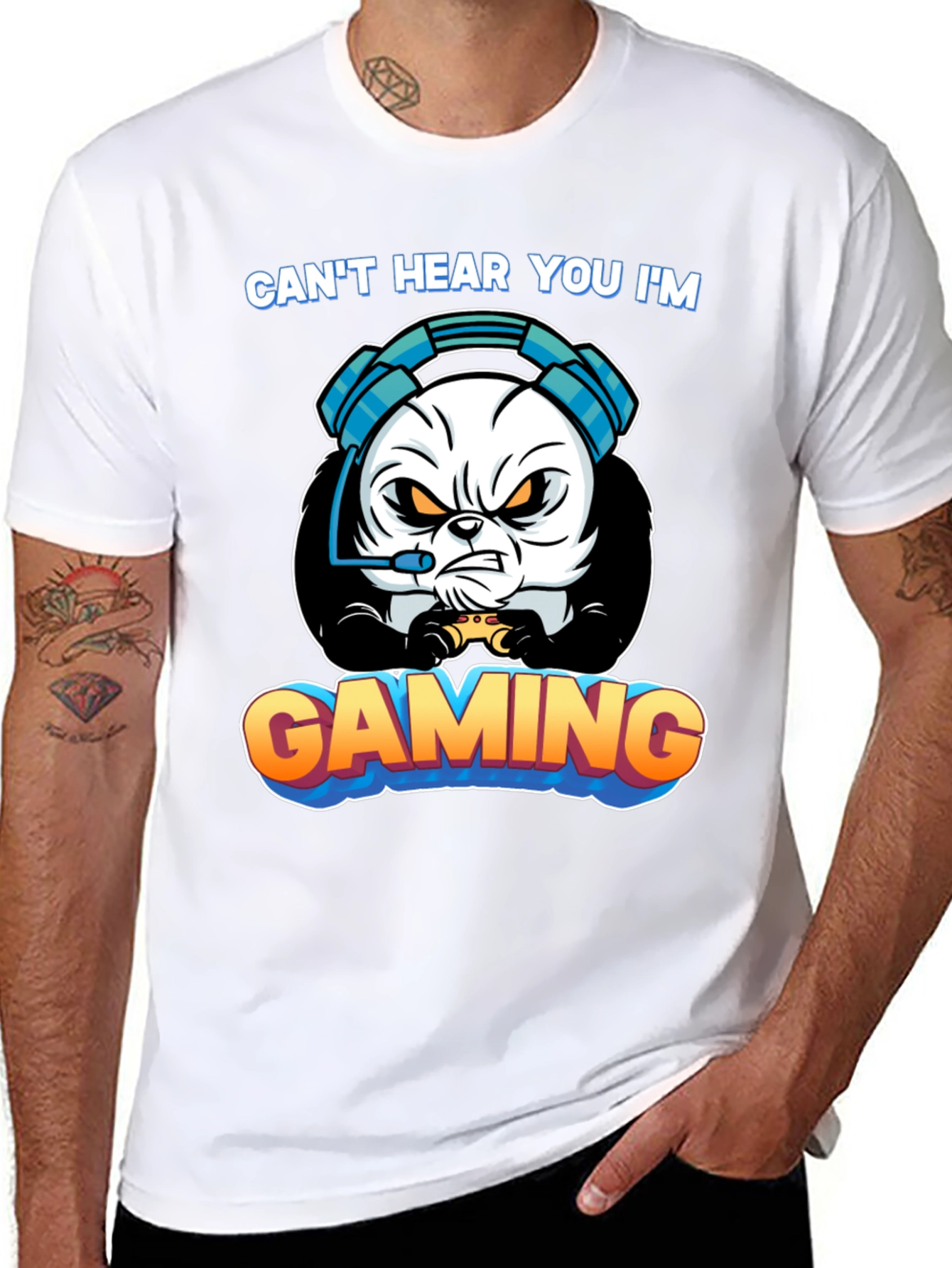 Gamer Panda T-Shirt - Cant Hear You Im Gaming!