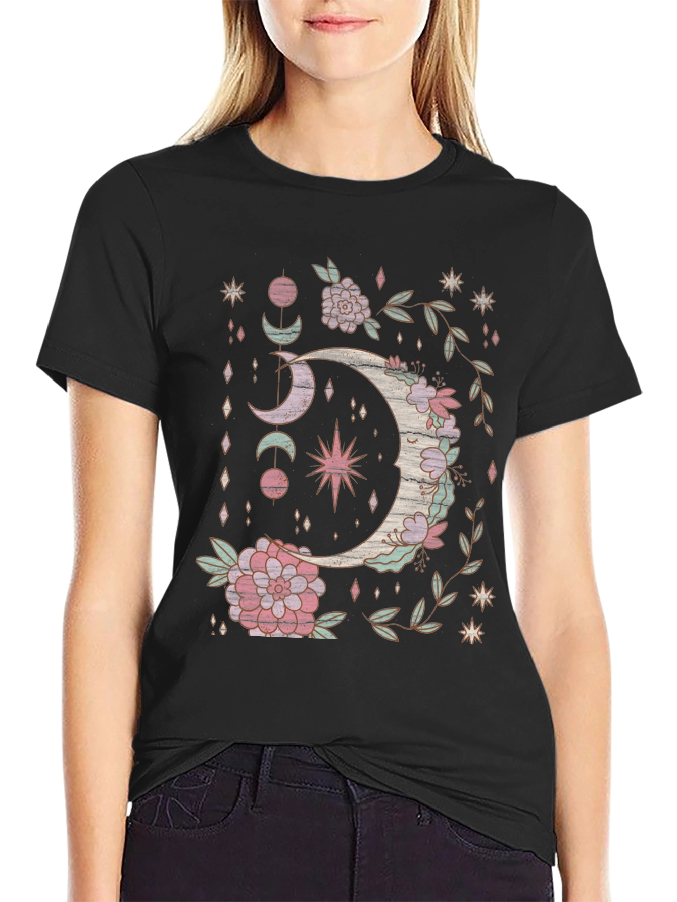 Boho Moon & Floral Graphic Tee