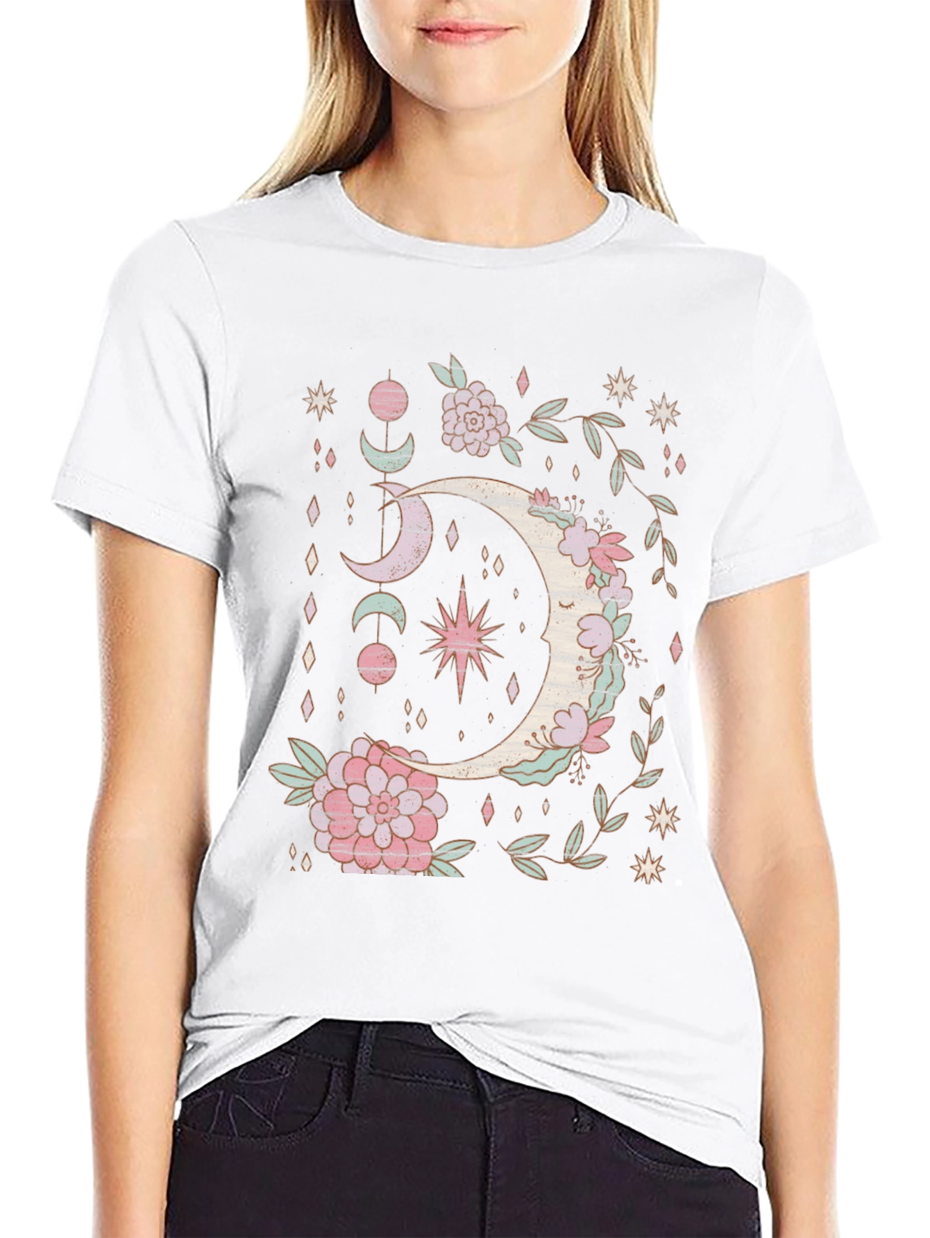 Boho Moon & Floral Graphic Tee