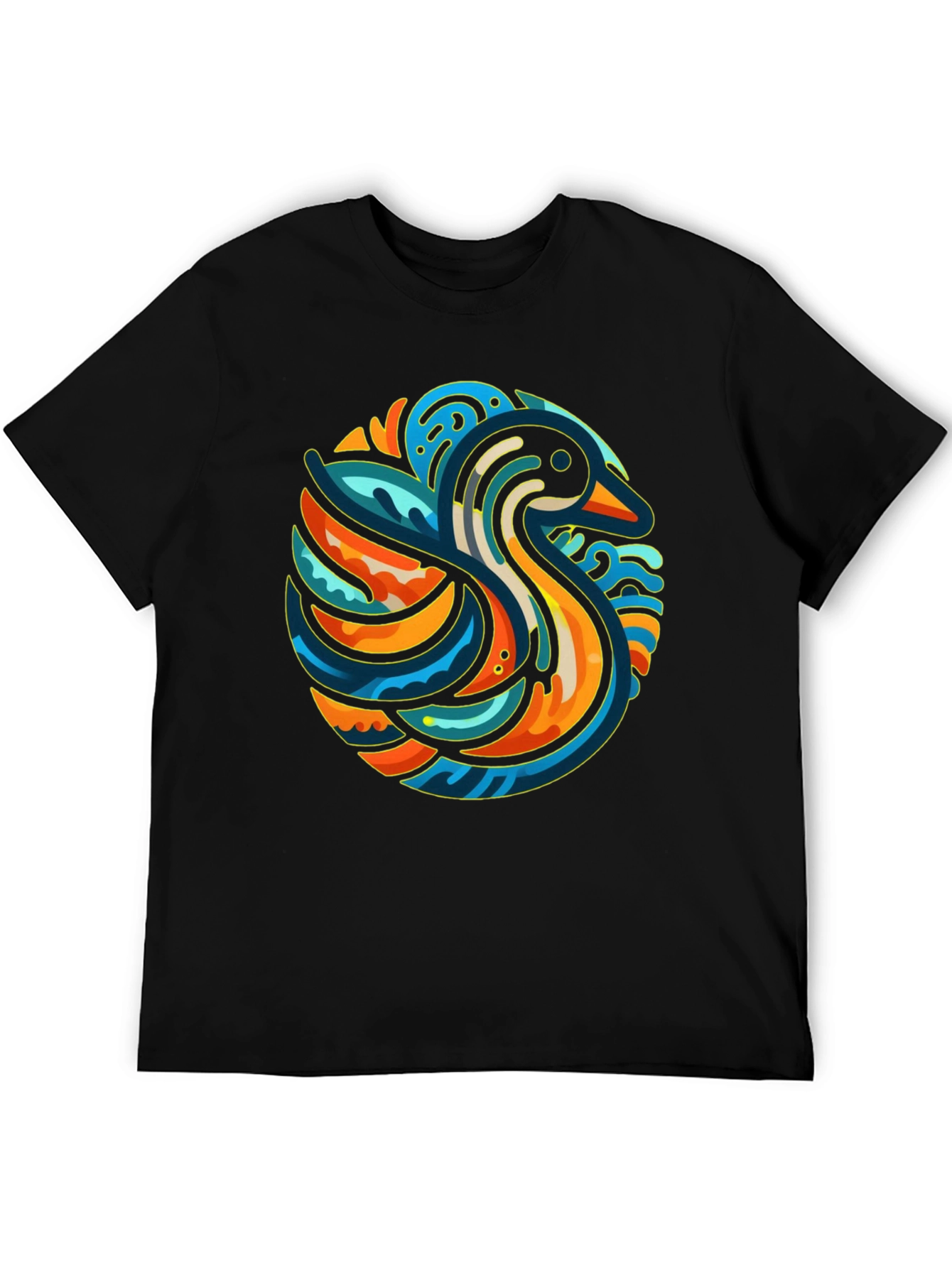 Abstract Duck Graphic Tee - Stylish Black T-Shirt