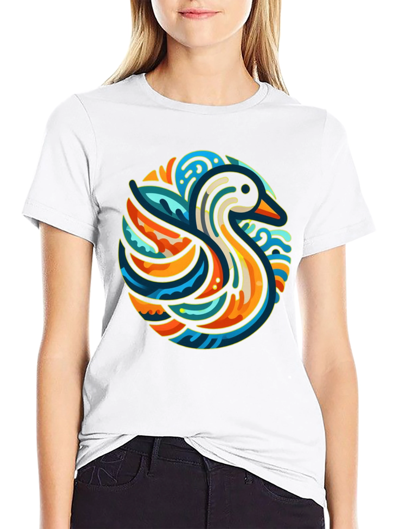 Abstract Duck Graphic Tee - Stylish Black T-Shirt