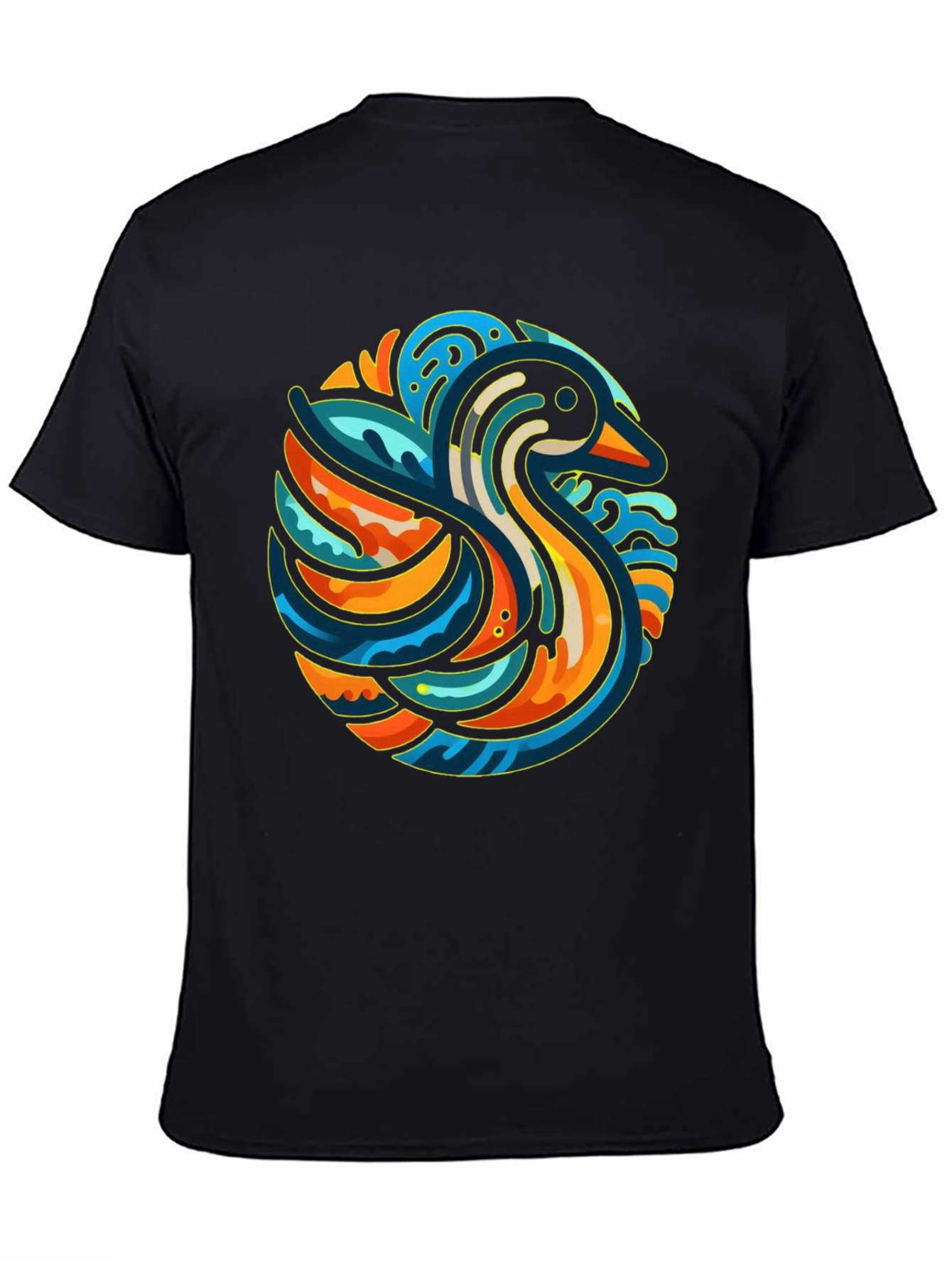 Abstract Duck Graphic Tee - Stylish Black T-Shirt