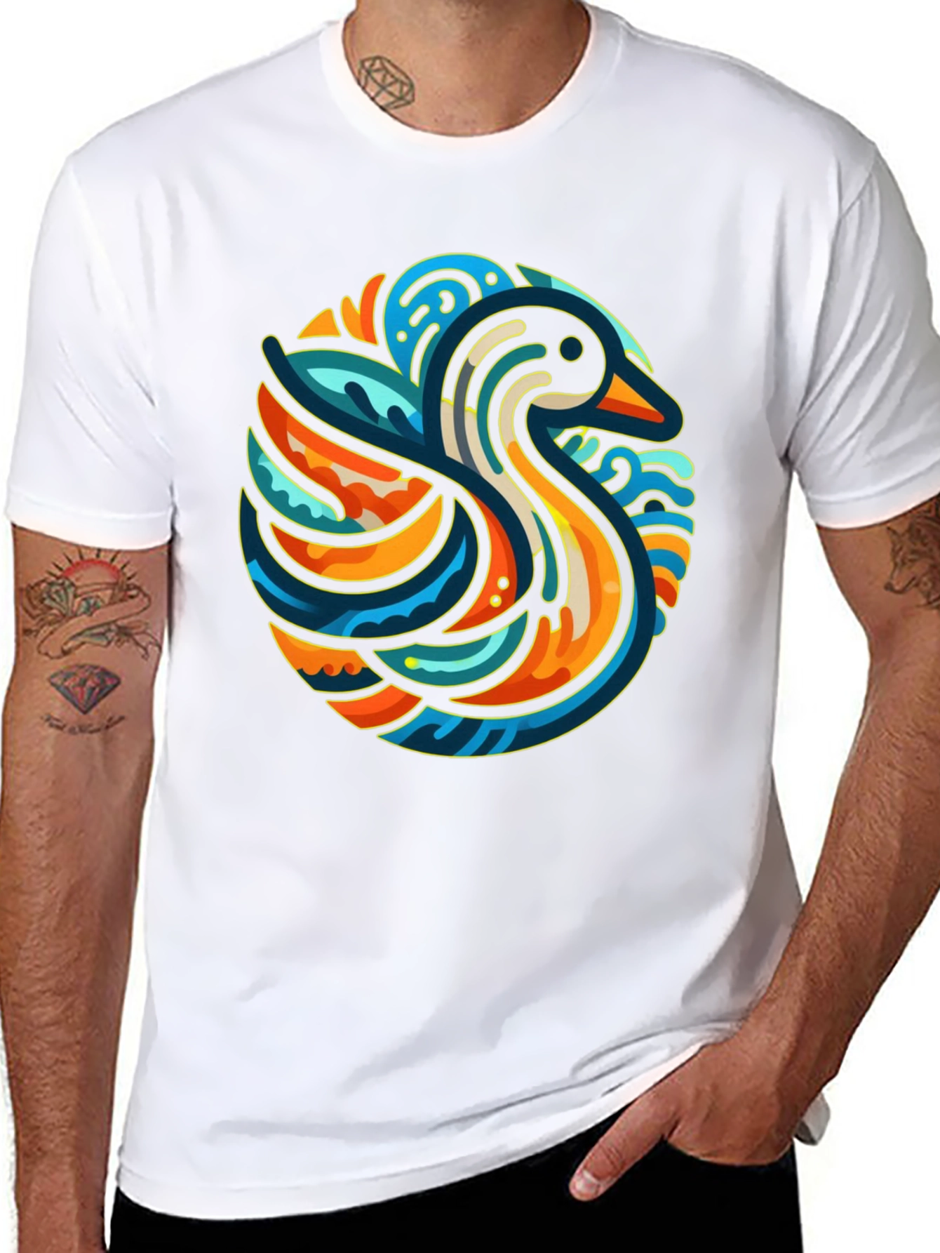 Abstract Duck Graphic Tee - Stylish Black T-Shirt