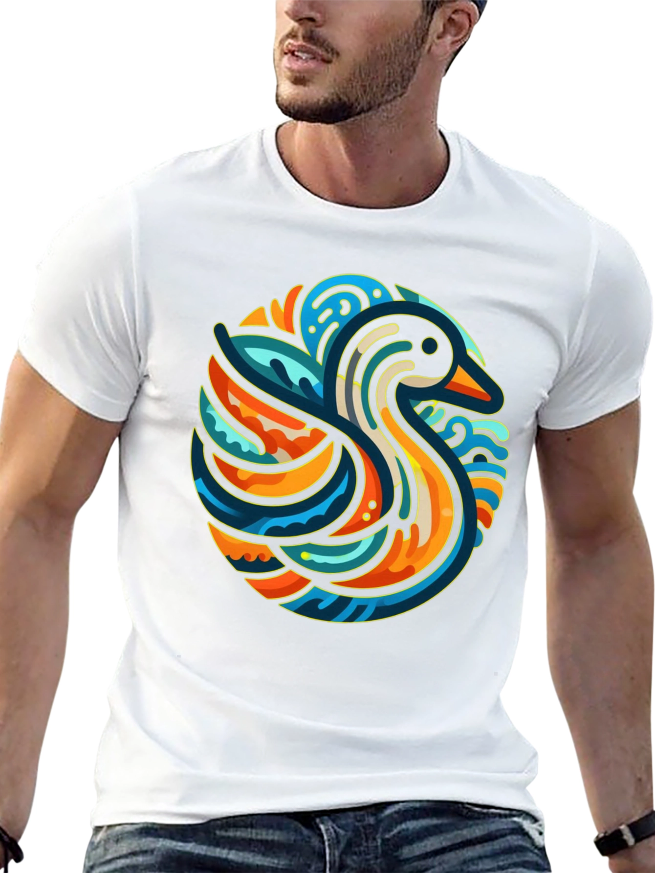 Abstract Duck Graphic Tee - Stylish Black T-Shirt