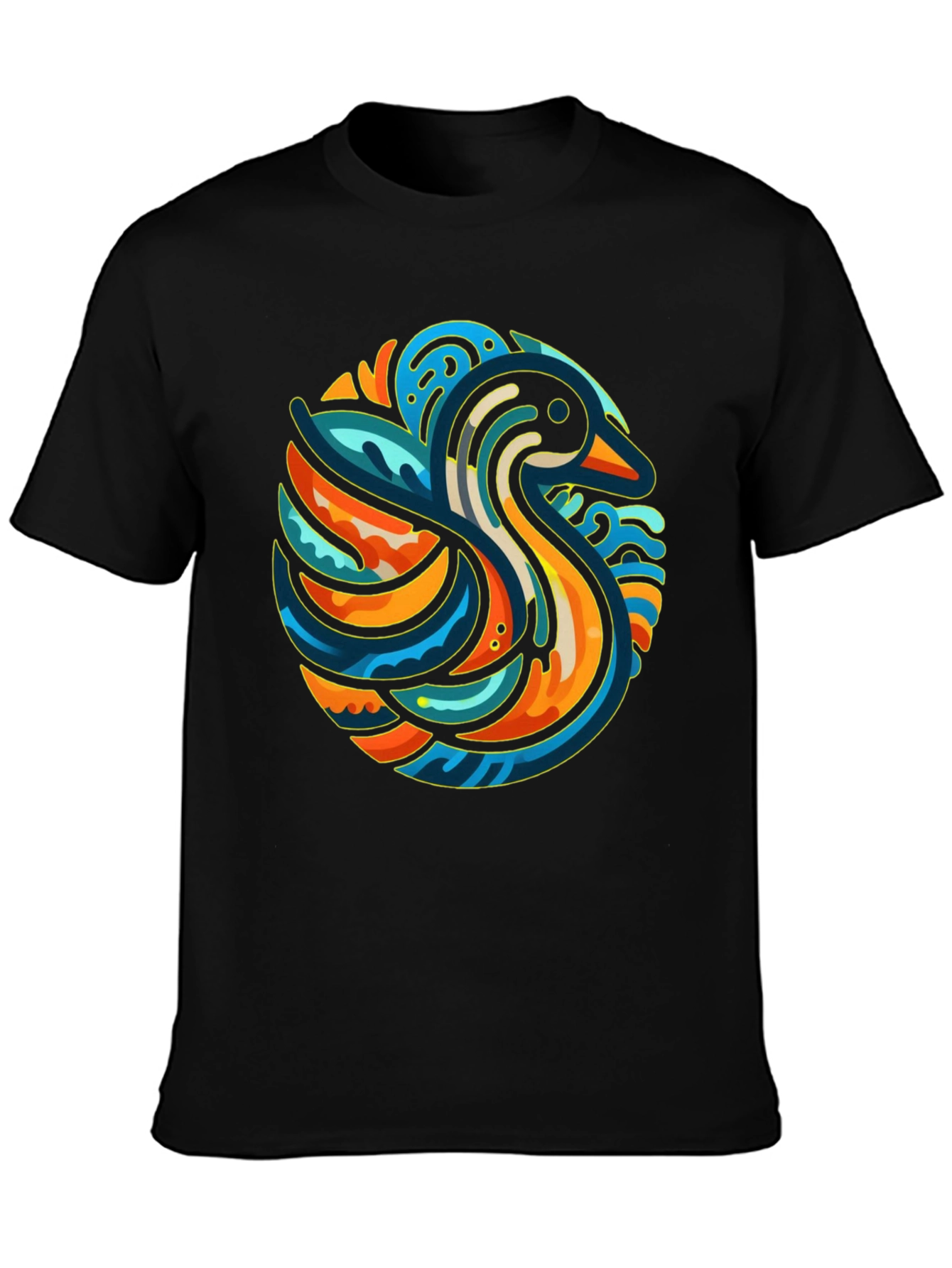 Abstract Duck Graphic Tee - Stylish Black T-Shirt