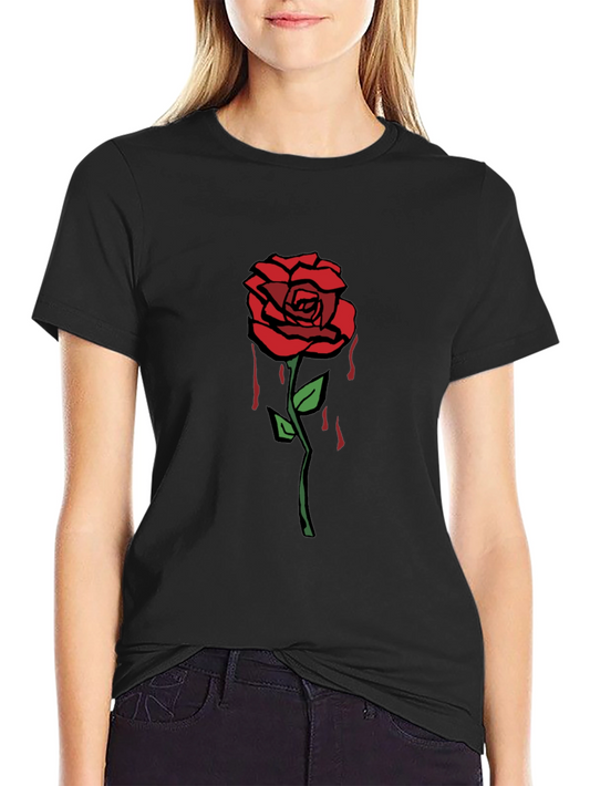 Mens Black Graphic T-Shirt - Red Rose Design
