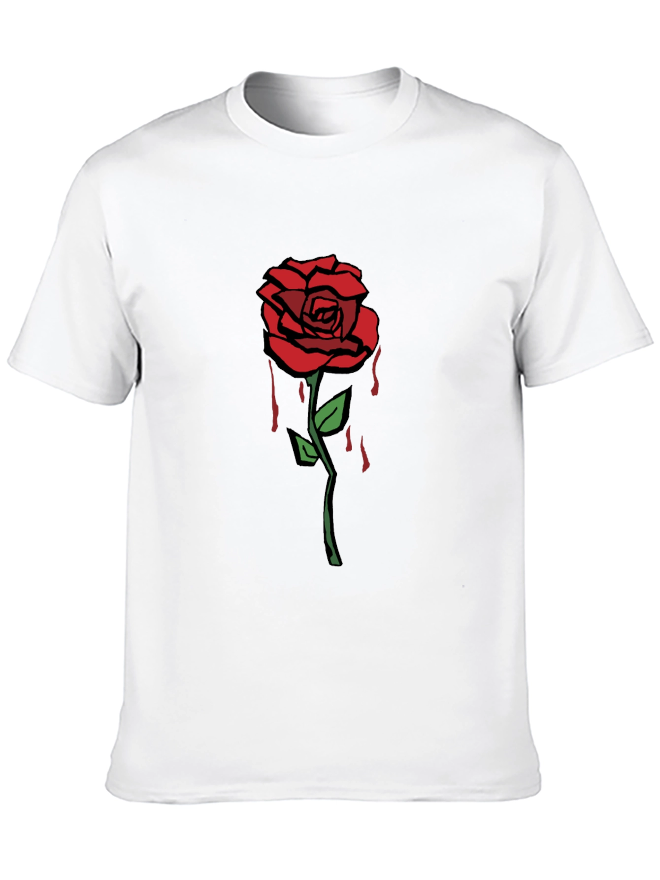 Mens Black Graphic T-Shirt - Red Rose Design