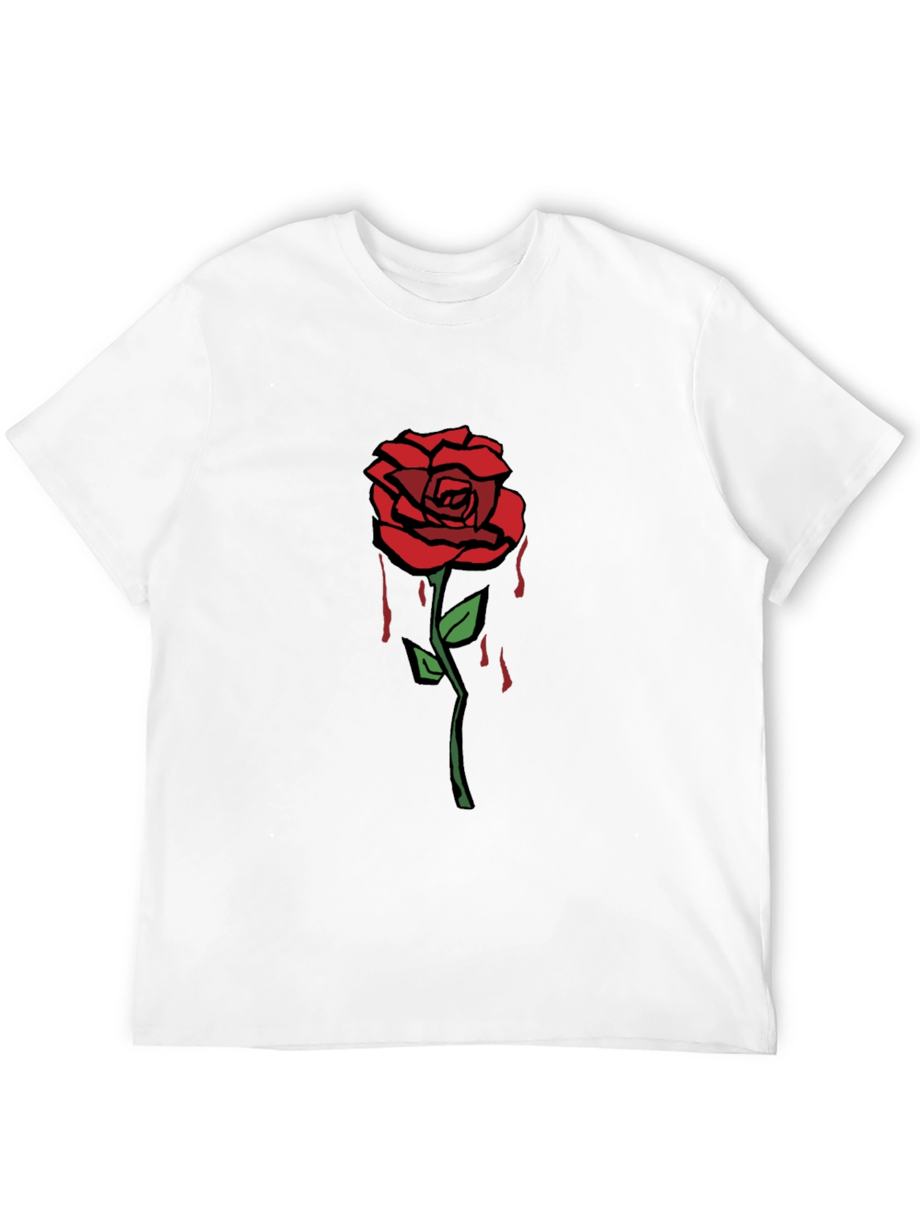 Mens Black Graphic T-Shirt - Red Rose Design