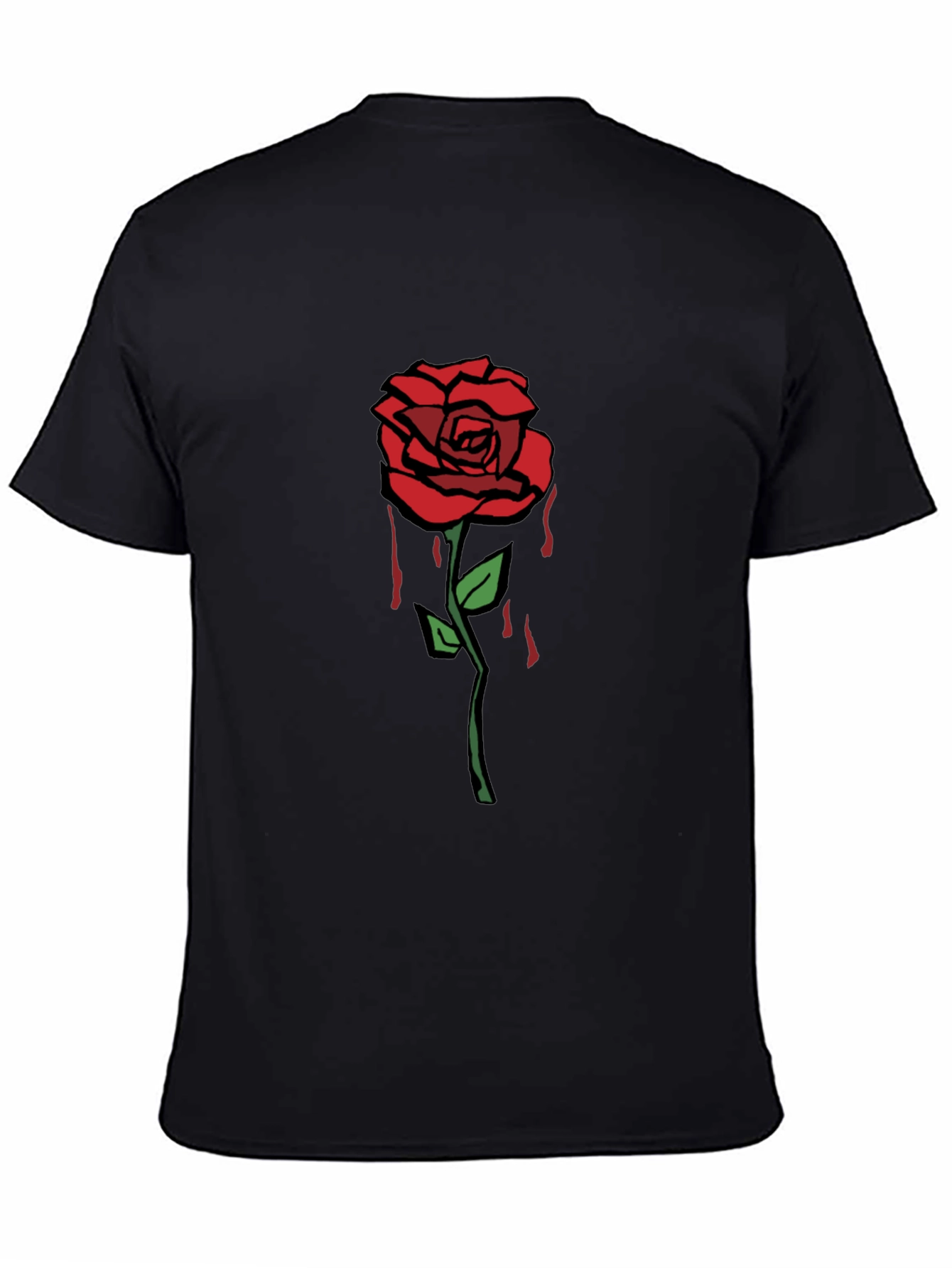 Mens Black Graphic T-Shirt - Red Rose Design