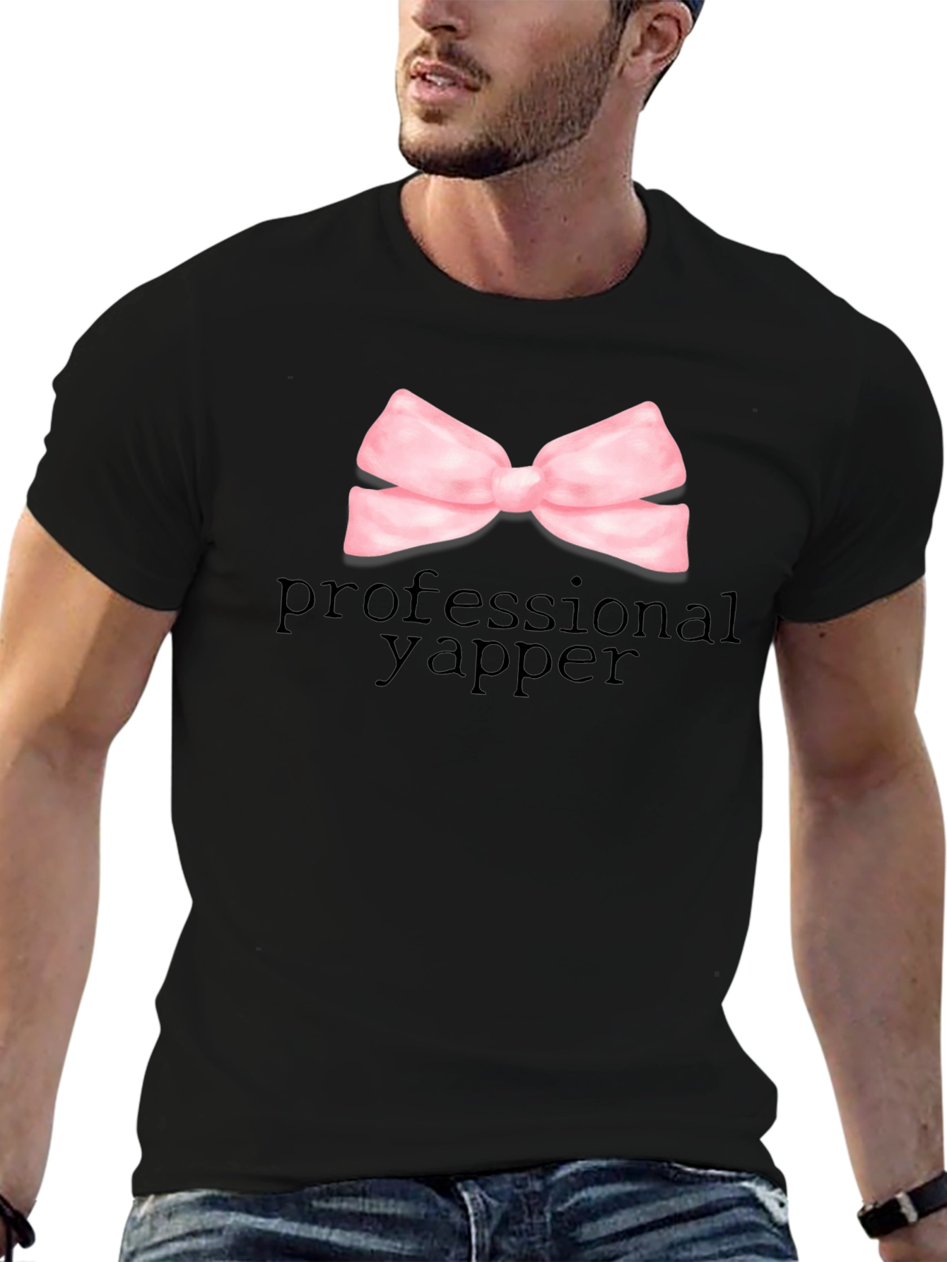 Professional Yapper Black T-Shirt with Pink Bow