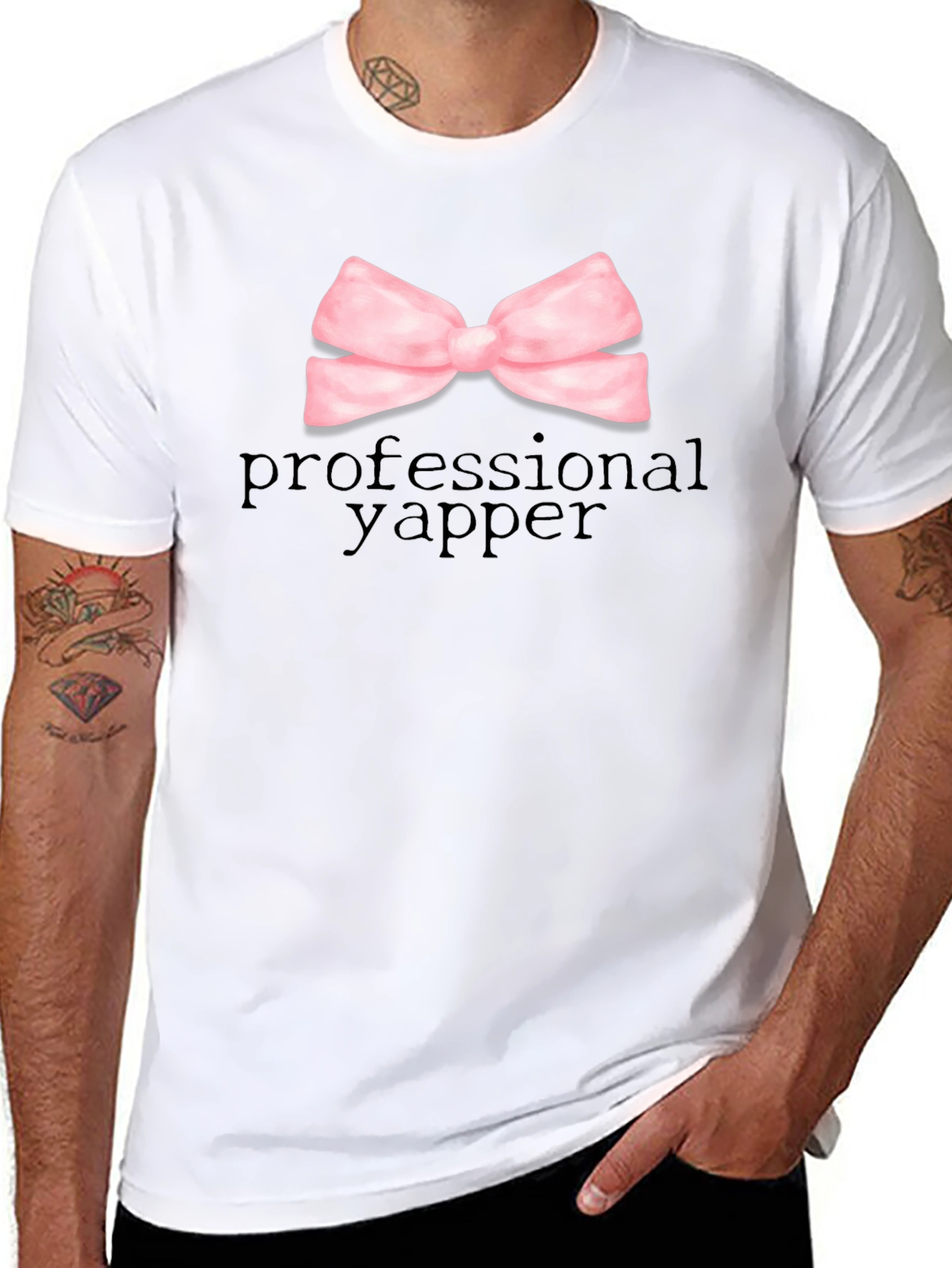 Professional Yapper Black T-Shirt with Pink Bow