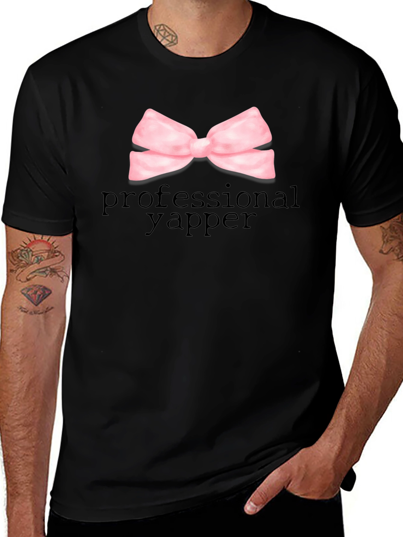 Professional Yapper Black T-Shirt with Pink Bow