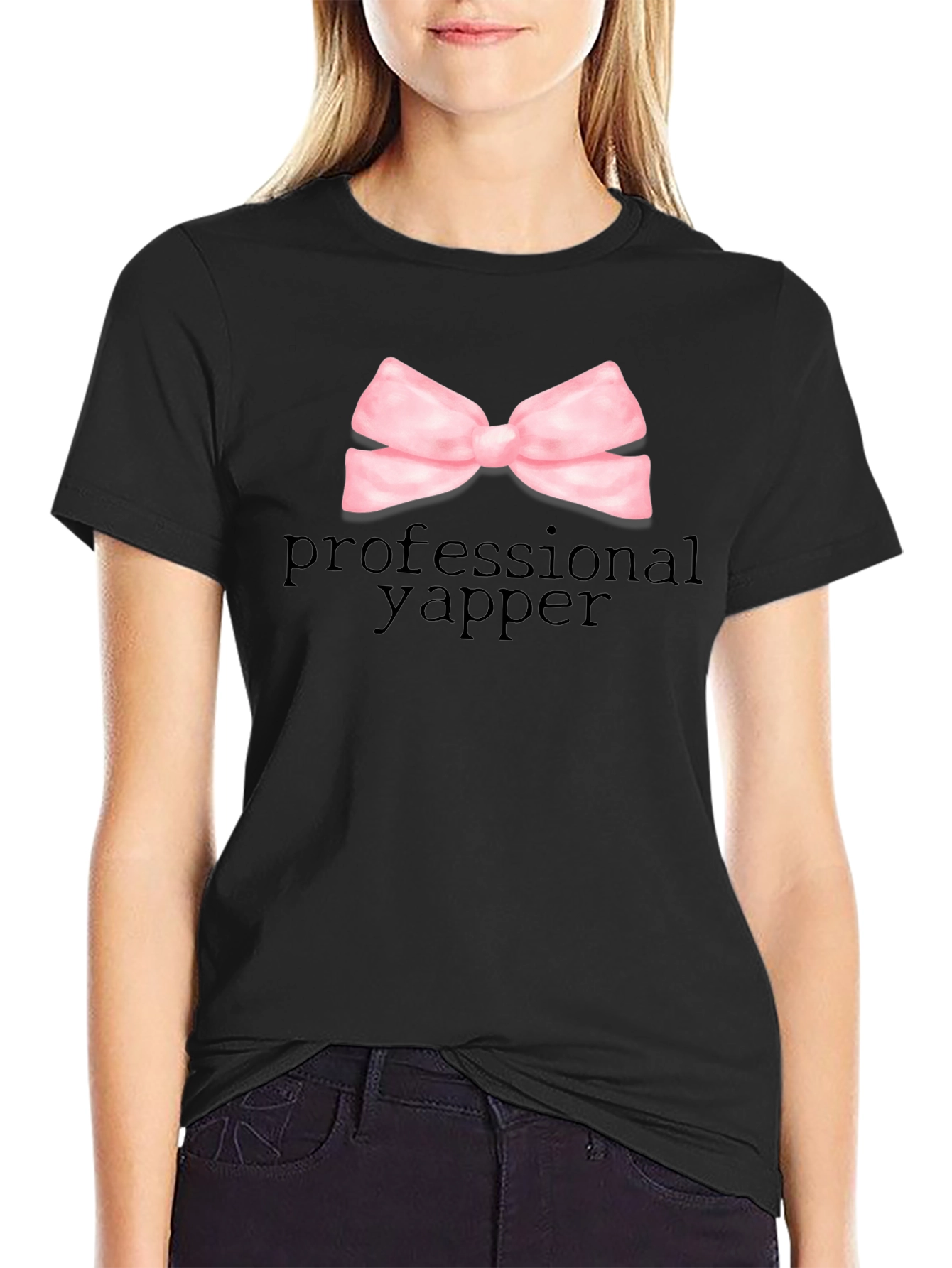 Professional Yapper Black T-Shirt with Pink Bow