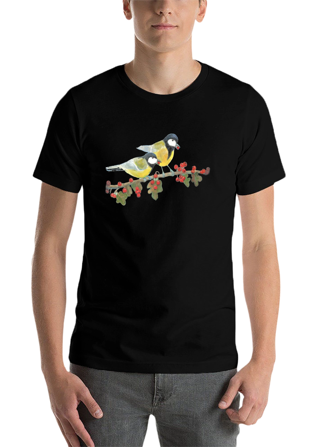 Bird Print Tee - Nature Lovers Black T-Shirt