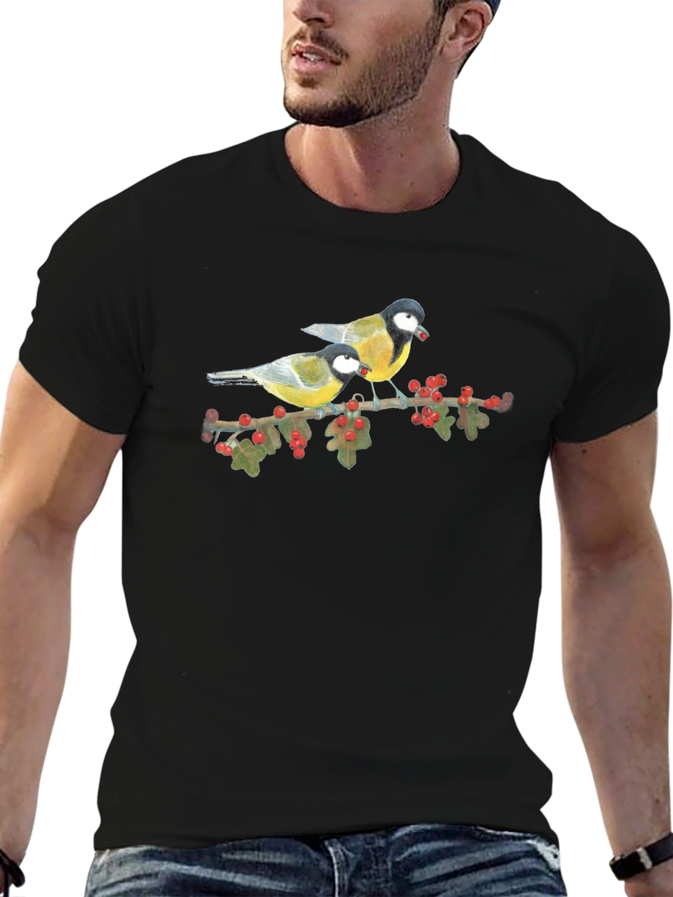 Bird Print Tee - Nature Lovers Black T-Shirt