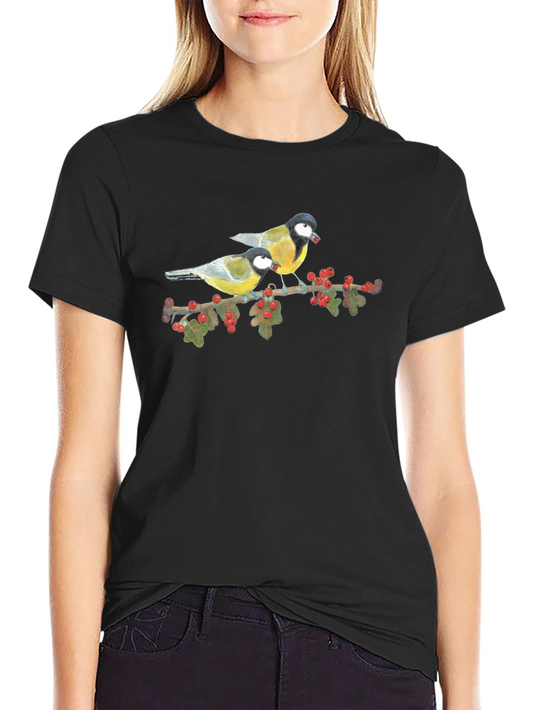 Bird Print Tee - Nature Lovers Black T-Shirt