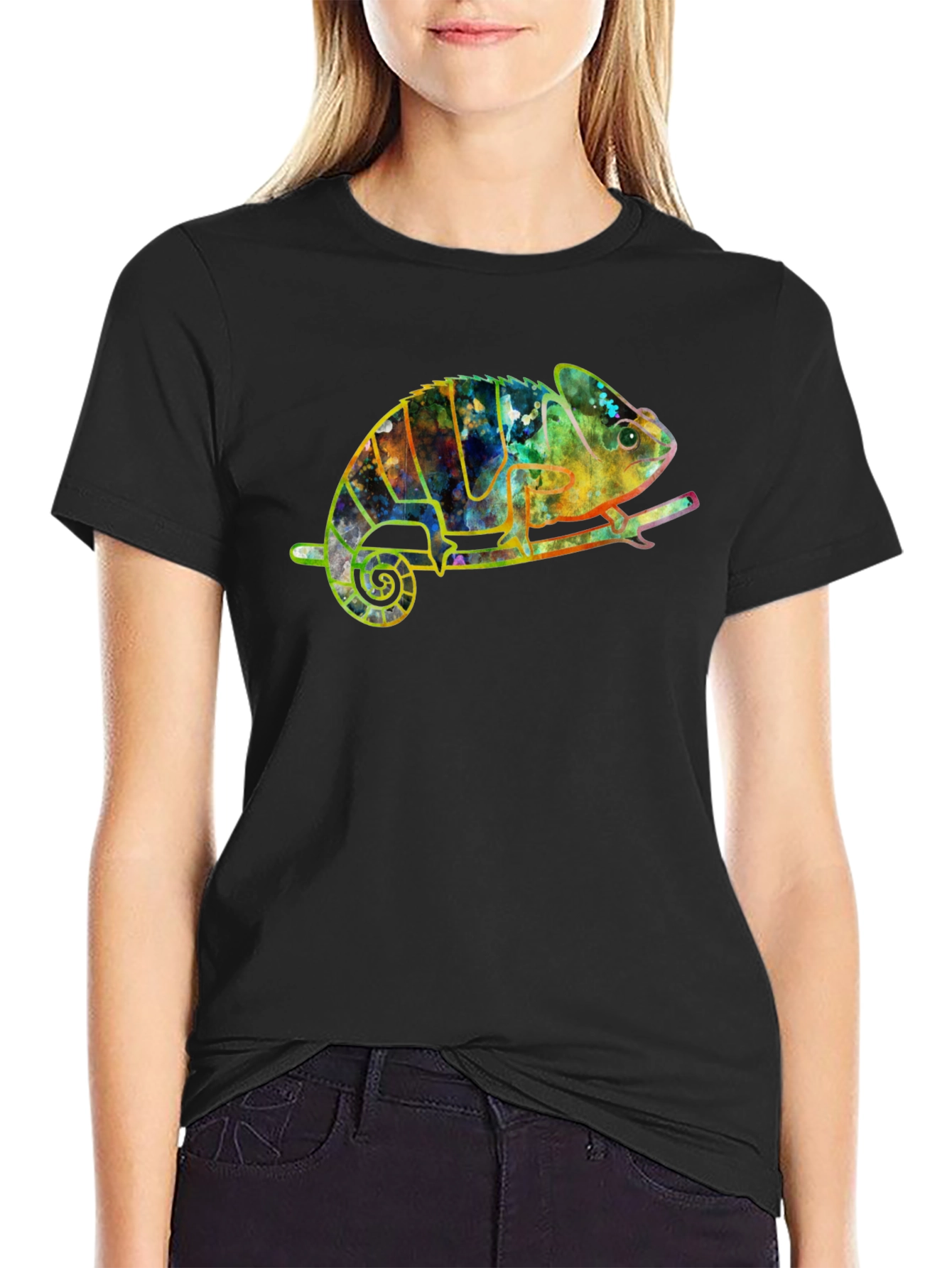 Vibrant Chameleon Graphic Tee - Unique Artistic Design