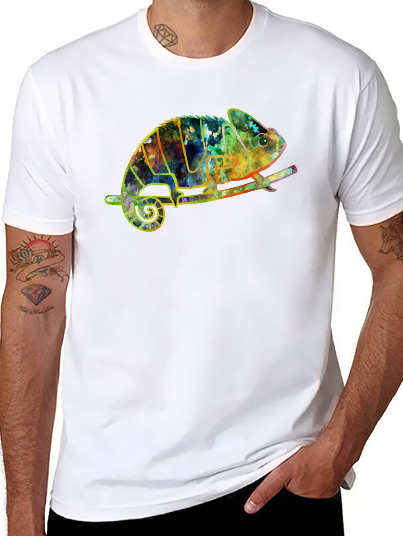 Vibrant Chameleon Graphic Tee - Unique Artistic Design