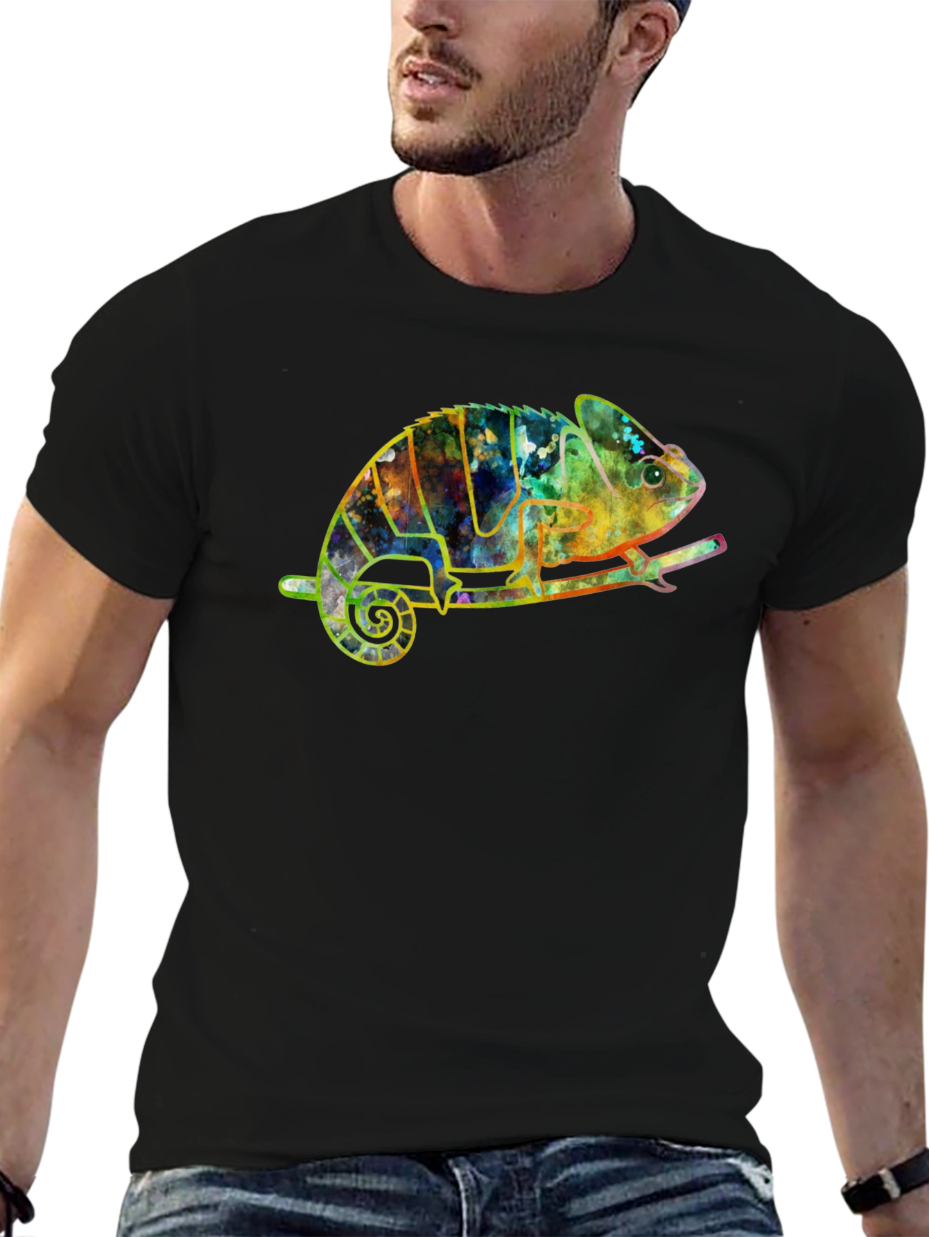 Vibrant Chameleon Graphic Tee - Unique Artistic Design