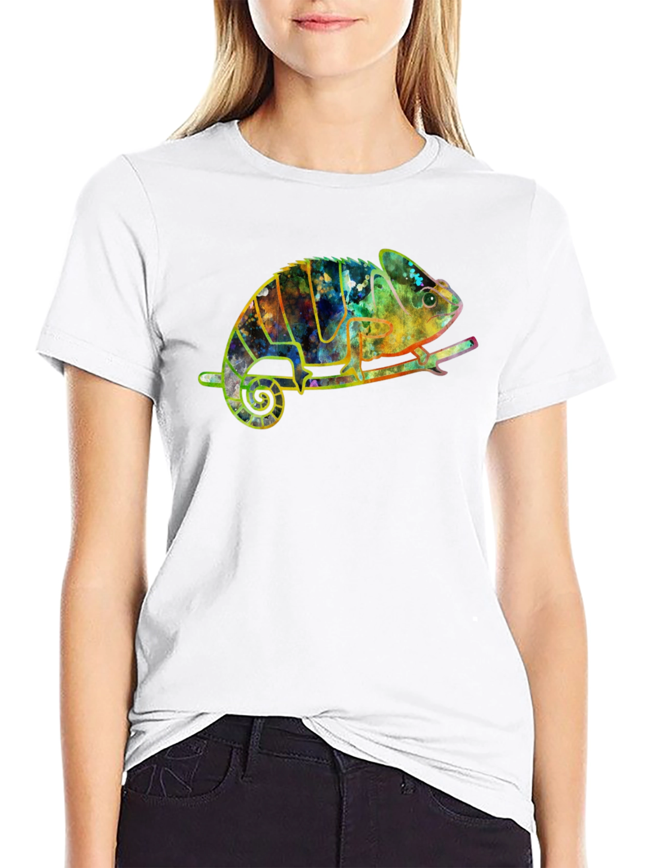 Vibrant Chameleon Graphic Tee - Unique Artistic Design