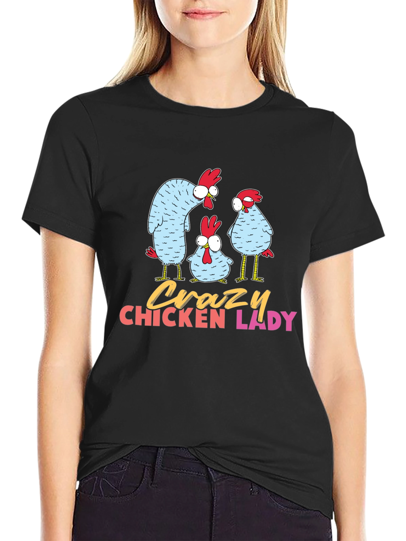 Crazy Chicken Lady Graphic T-Shirt - Black