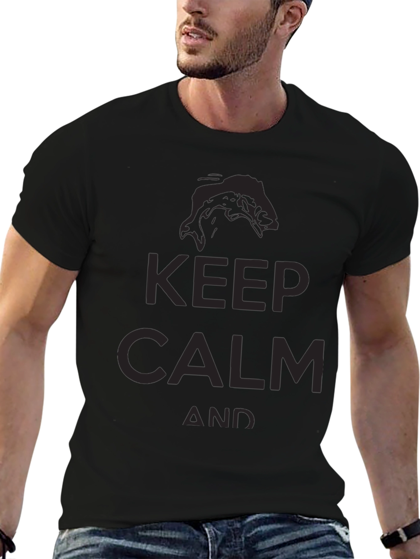 Keep Calm and Fish On Black T-Shirt
