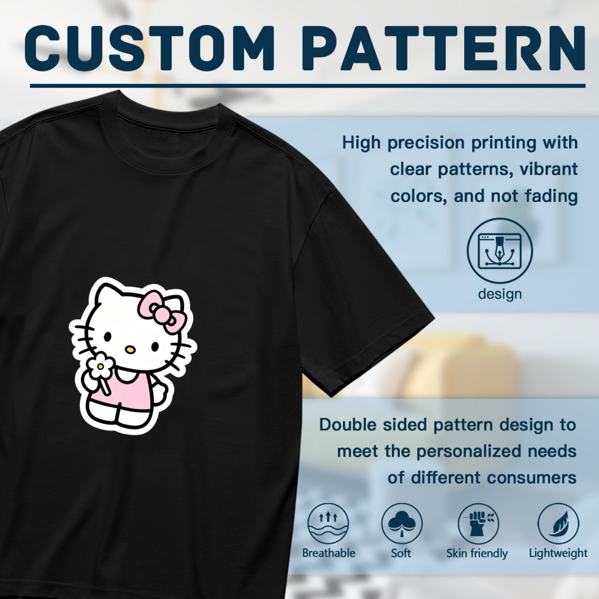 Cute Hello Kitty Holding Daisy Flower Plus Size Women Tee