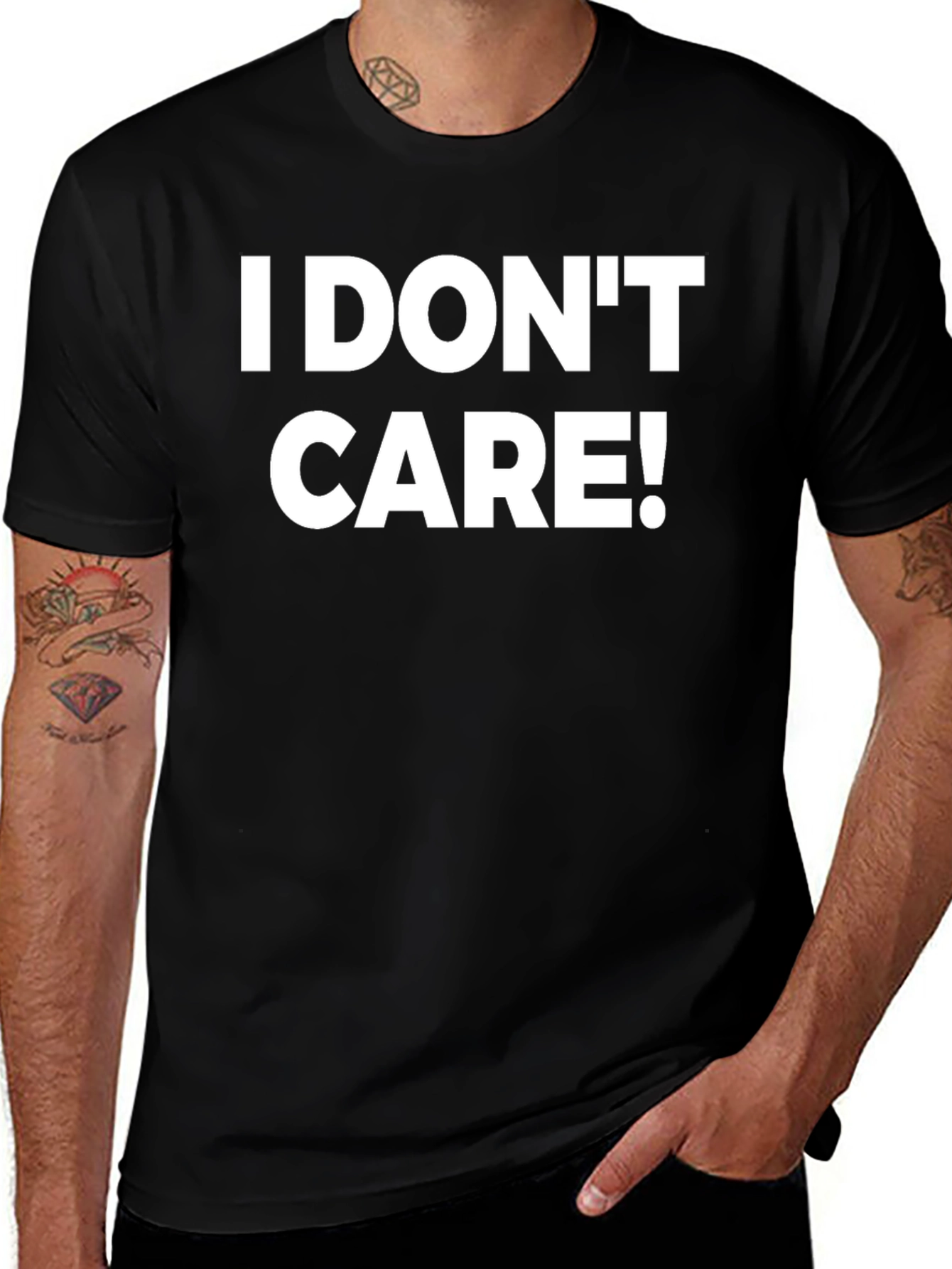 I Dont Care! Graphic Print Crew Neck T-Shirt