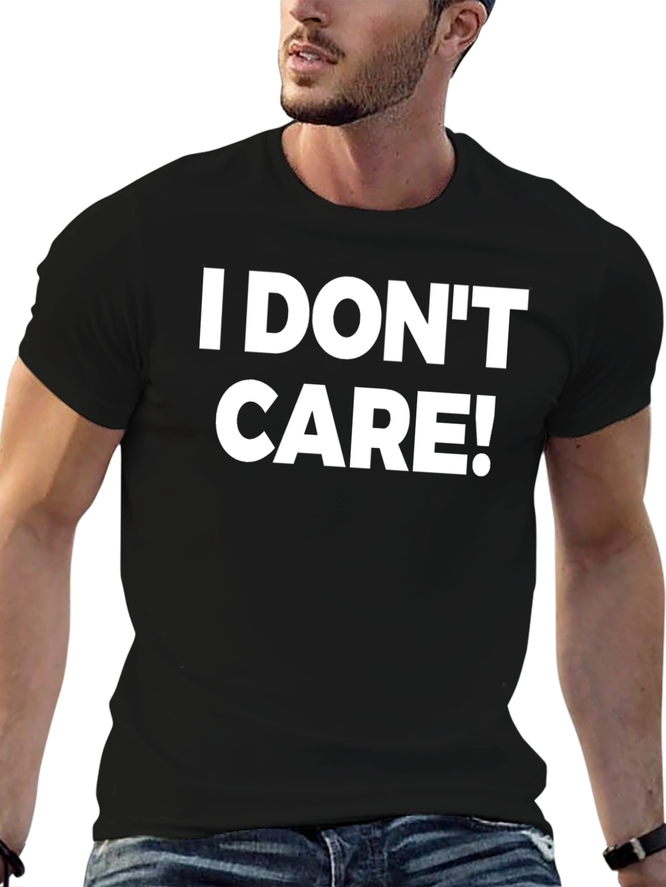 I Dont Care! Graphic Print Crew Neck T-Shirt