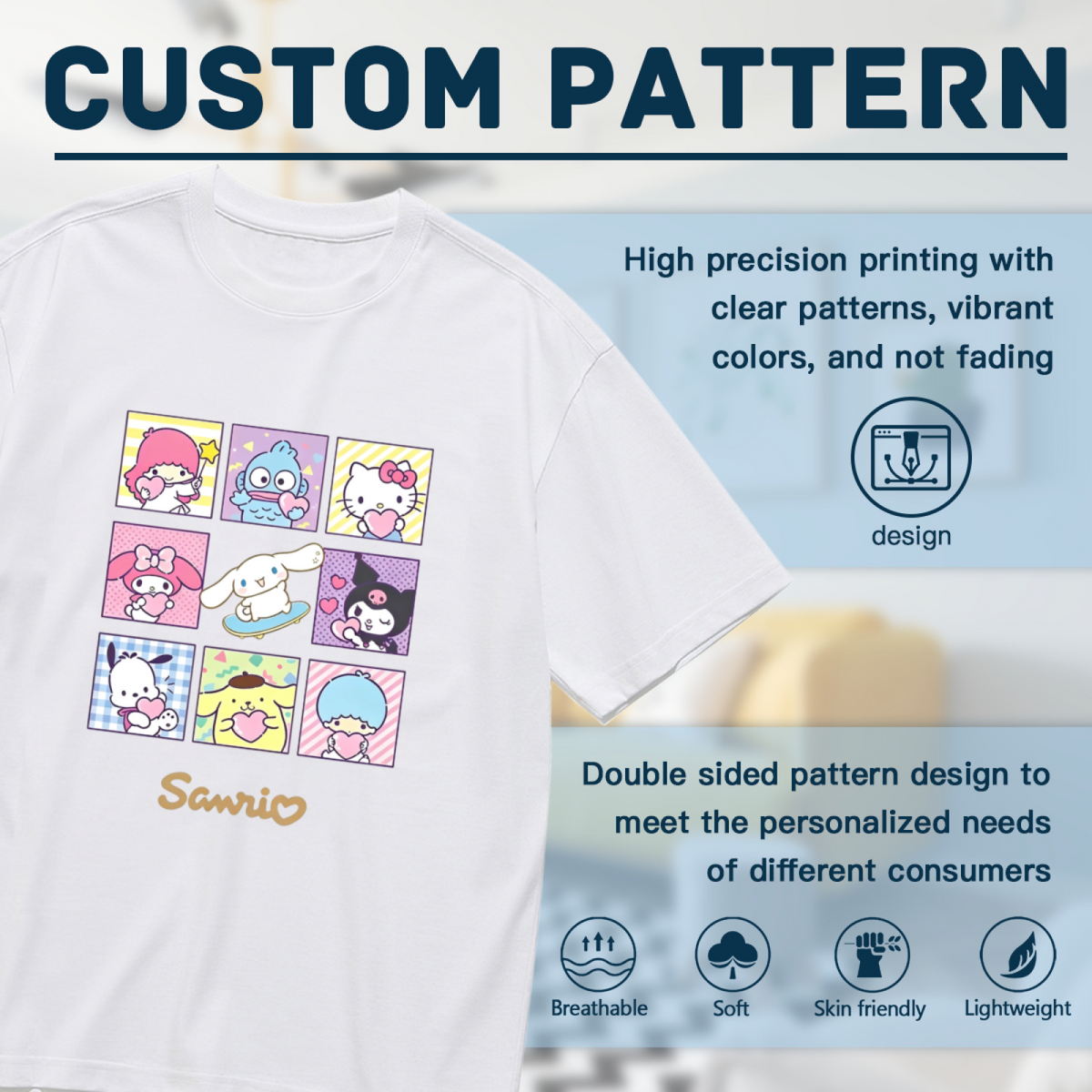 Sanrio All?Star Character Grid Art Plus Size Women Graphic Tee