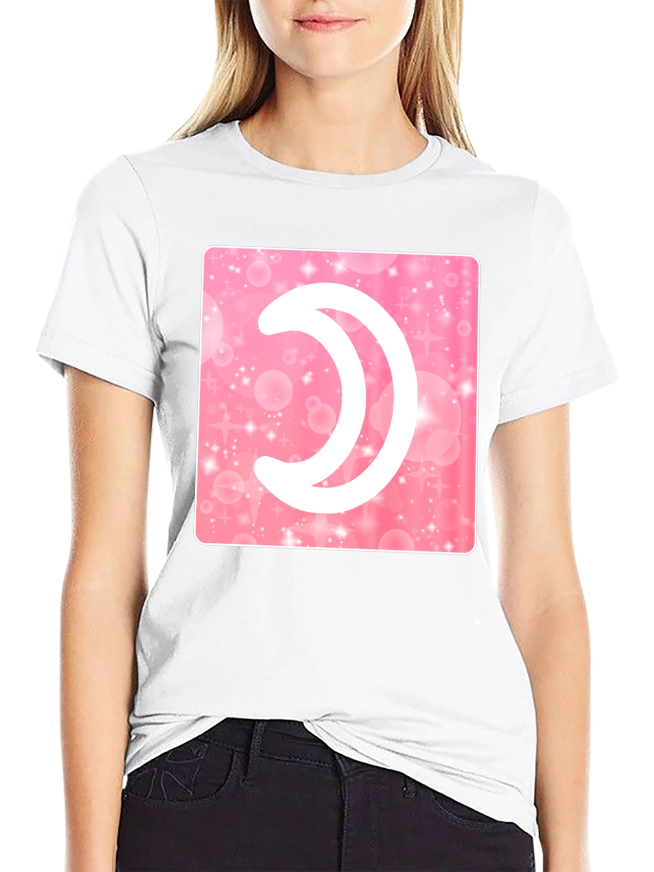 Crescent Moon Pink Sparkle Graphic Tee