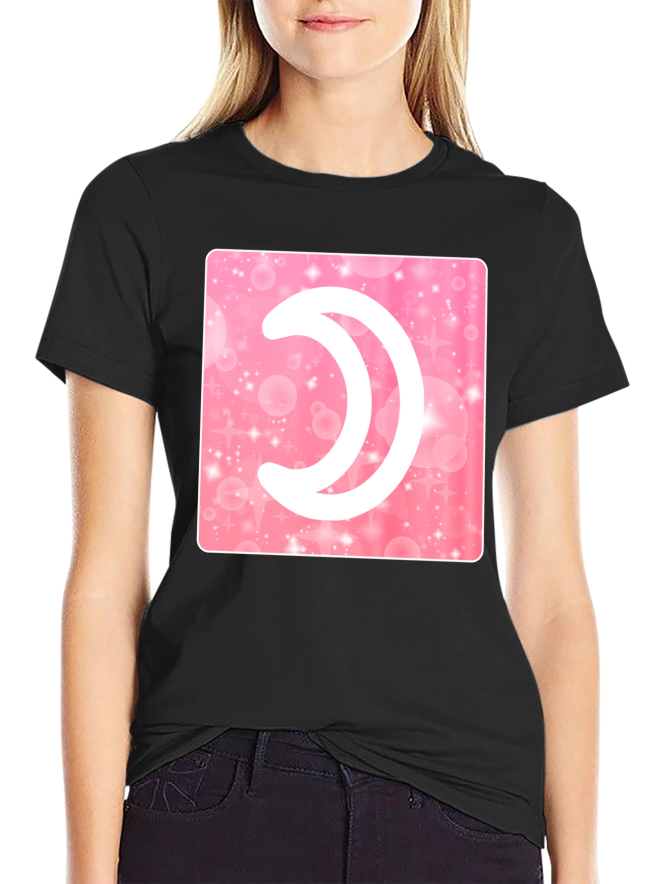 Crescent Moon Pink Sparkle Graphic Tee