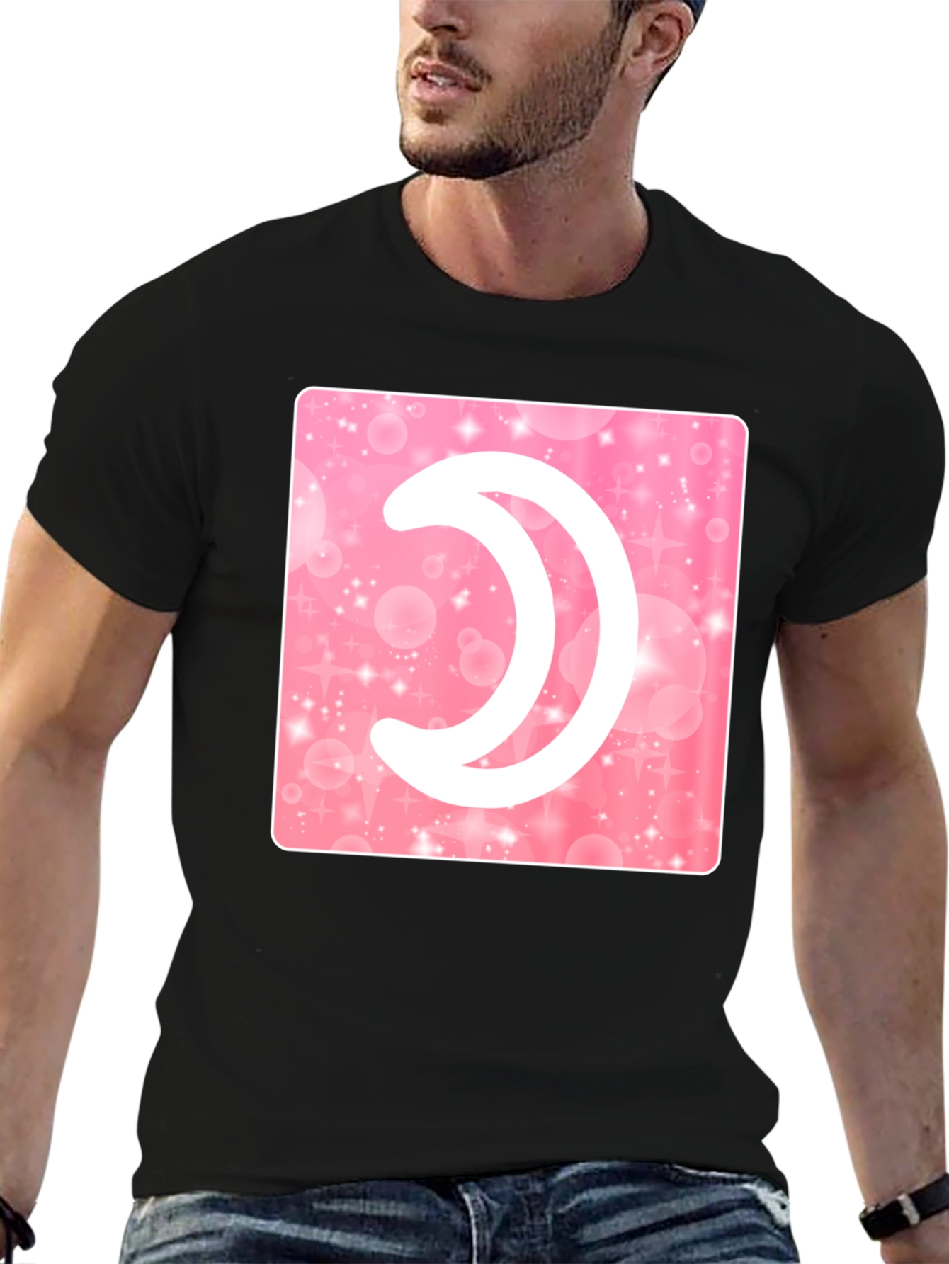 Crescent Moon Pink Sparkle Graphic Tee