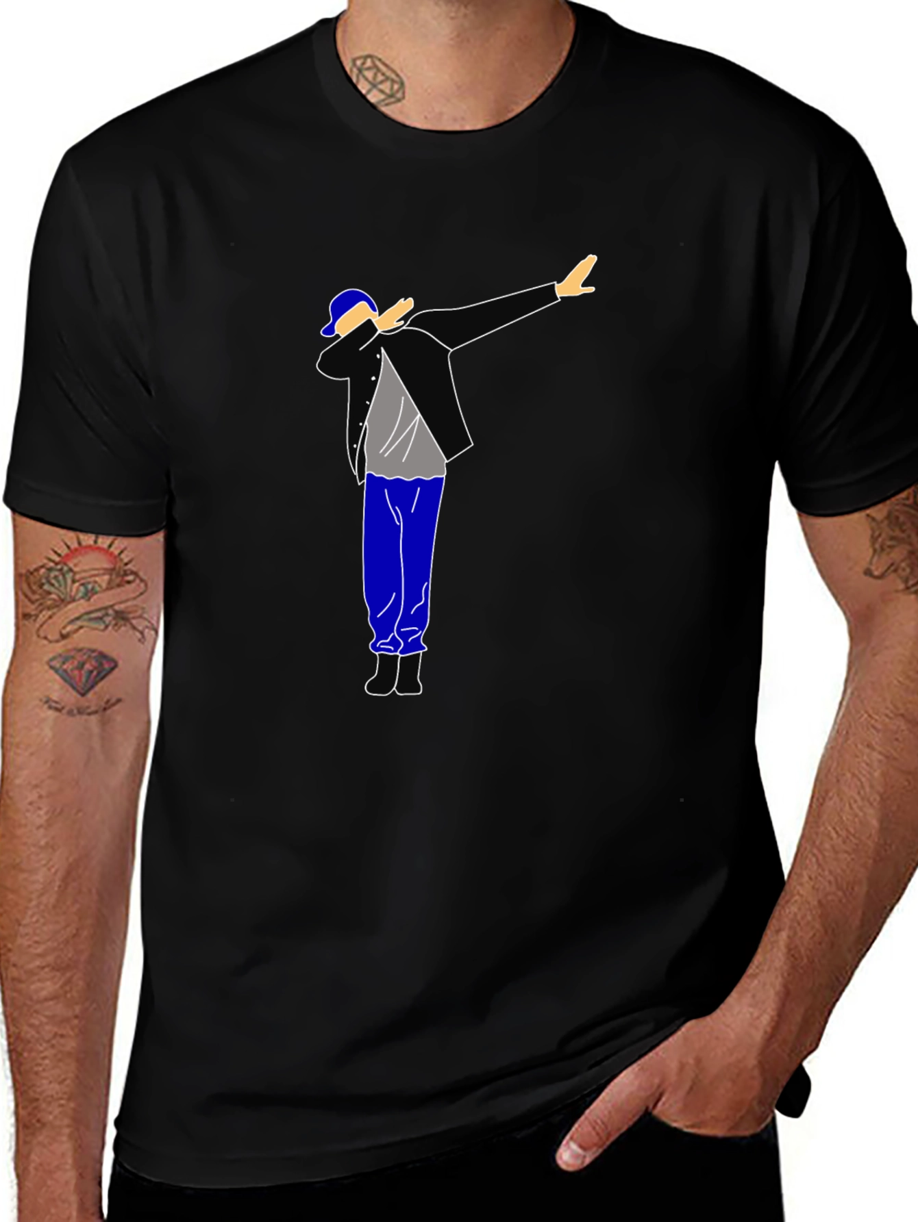 Dabbing Graphic Tee - Black Cotton T-Shirt