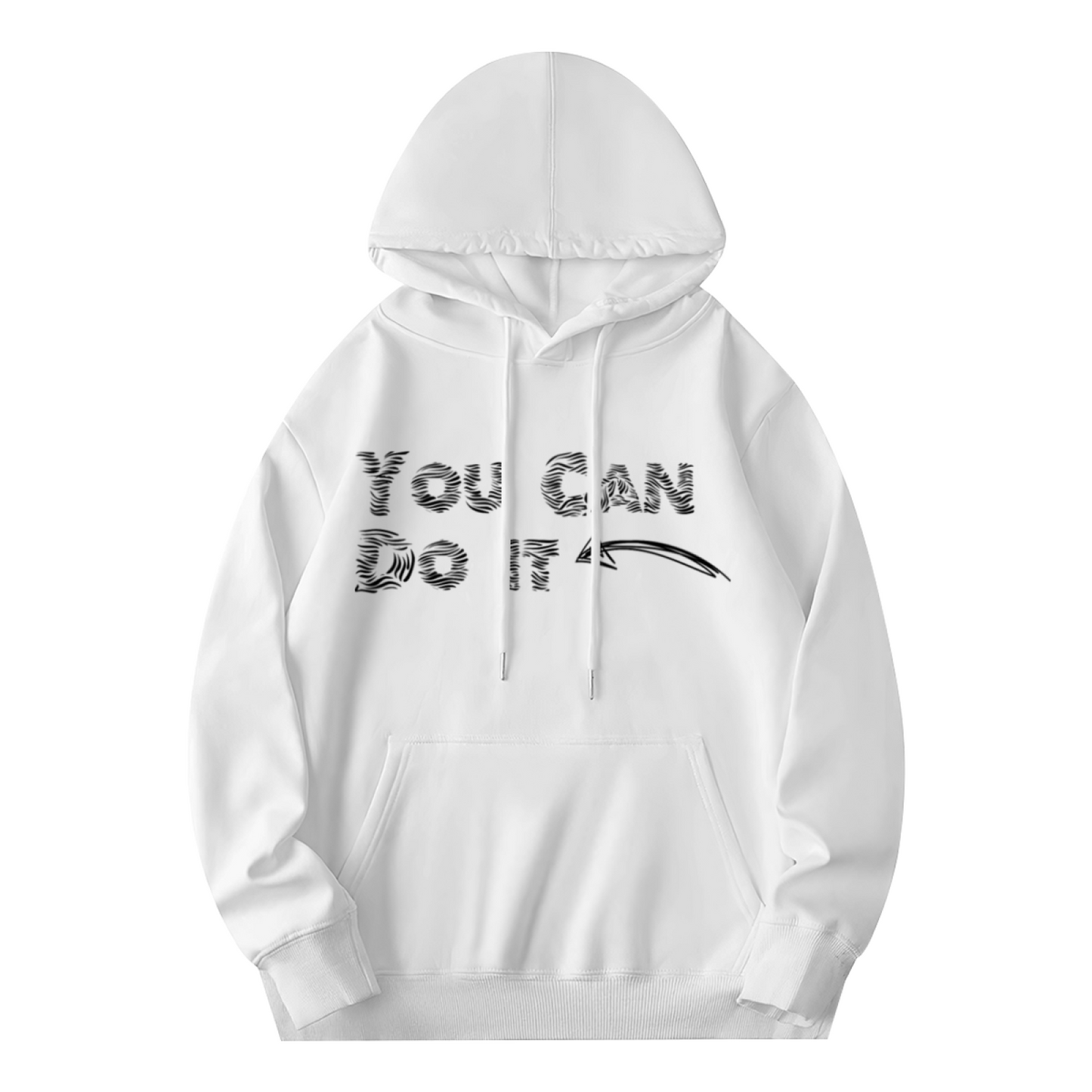 Motivational You Can Do It Zebra Text White Hoodie, Unisex Super Comfort Pullover