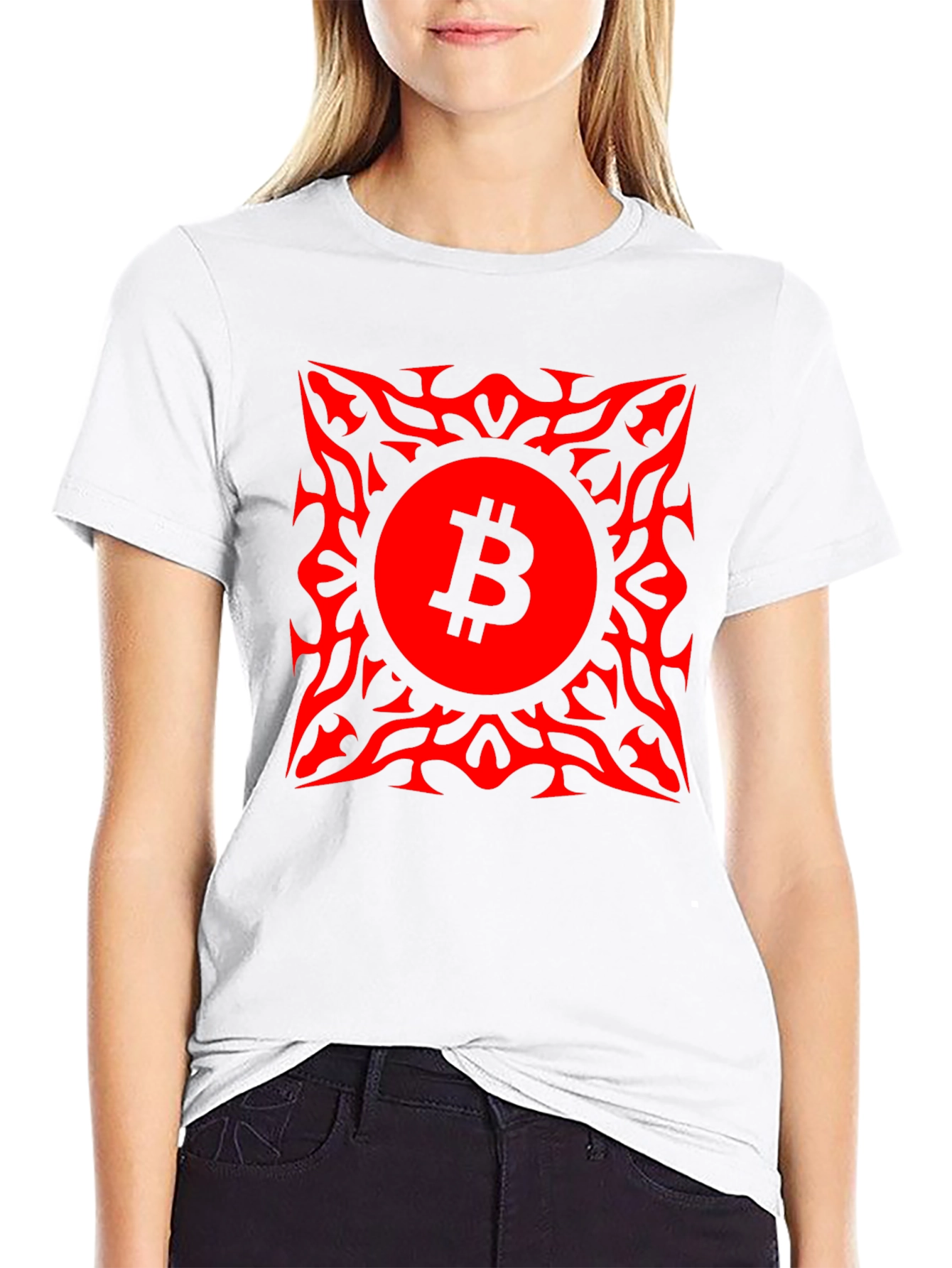Bitcoin Red Tribal Graphic T-Shirt Crypto BTC