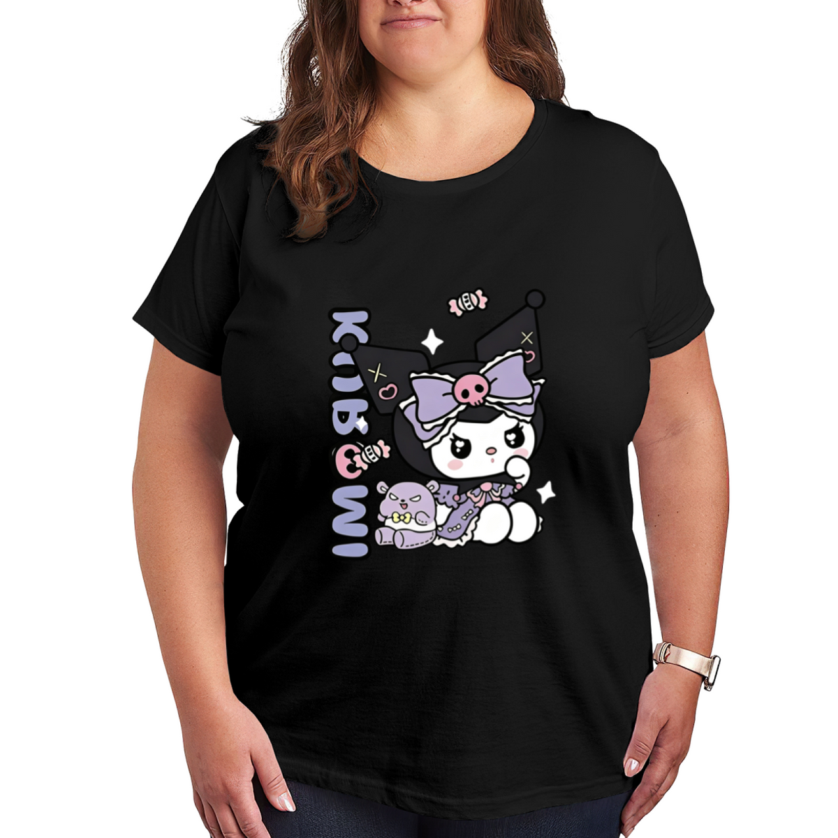 Lolita?Style Sweet Kuromi Dark Cute Plus?Size Black Women Tee