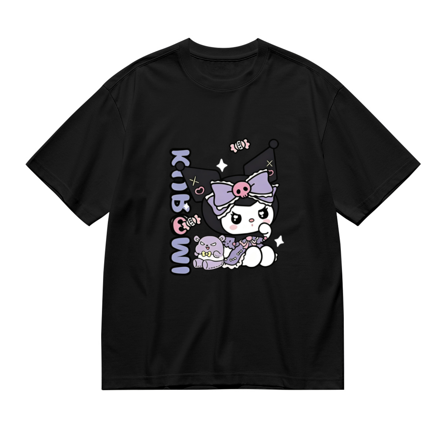Lolita?Style Sweet Kuromi Dark Cute Plus?Size Black Women Tee