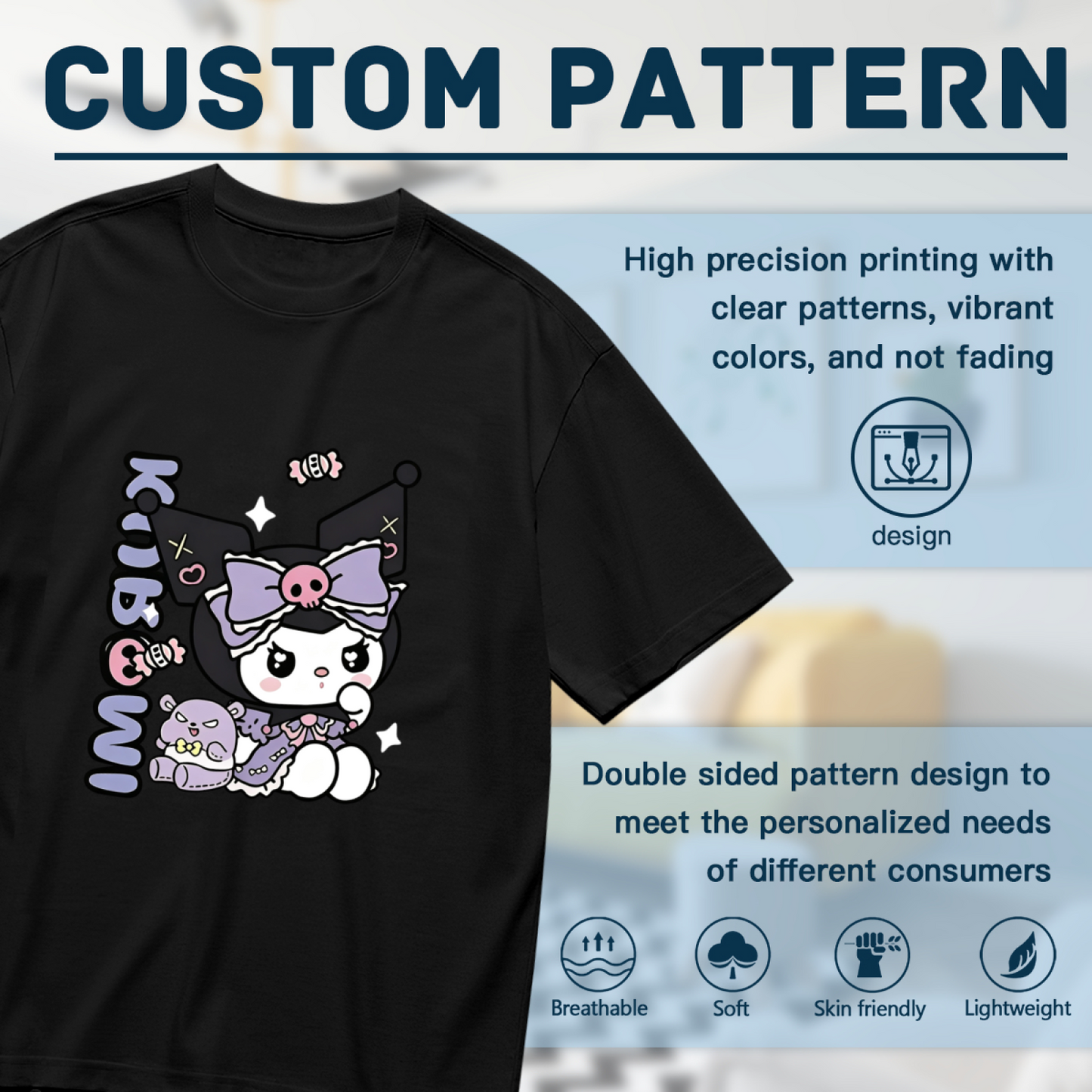 Lolita?Style Sweet Kuromi Dark Cute Plus?Size Black Women Tee