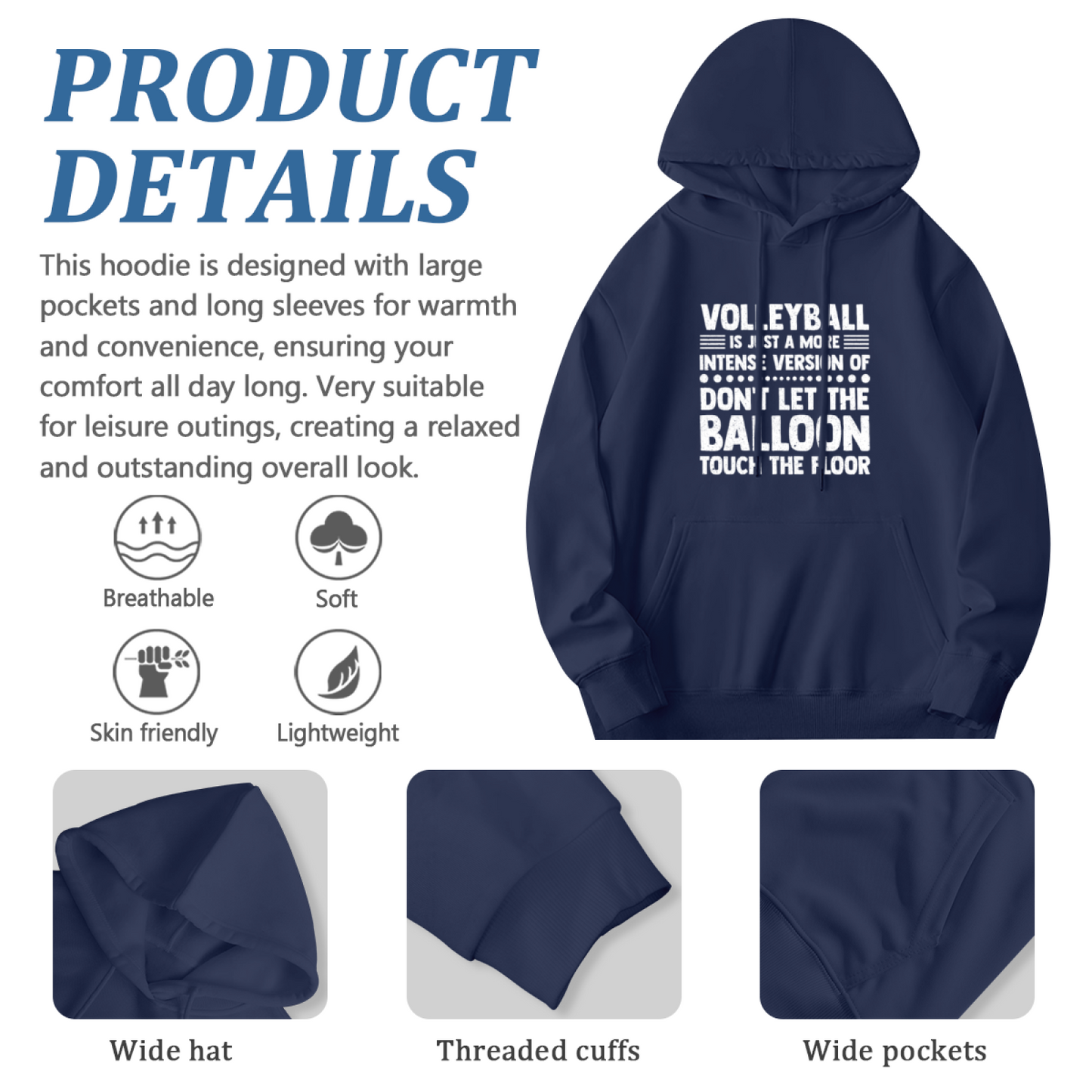 Volleyball Don¡¯t Let The Balloon Touch The Floor Hoodie, Sporty Cozy Top