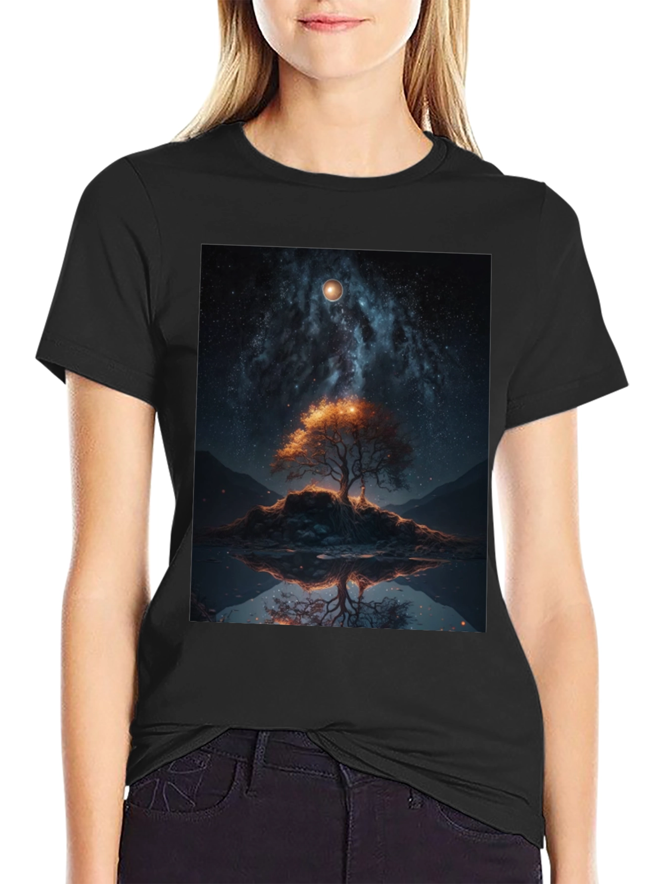 Celestial Tree Graphic Tee - Black