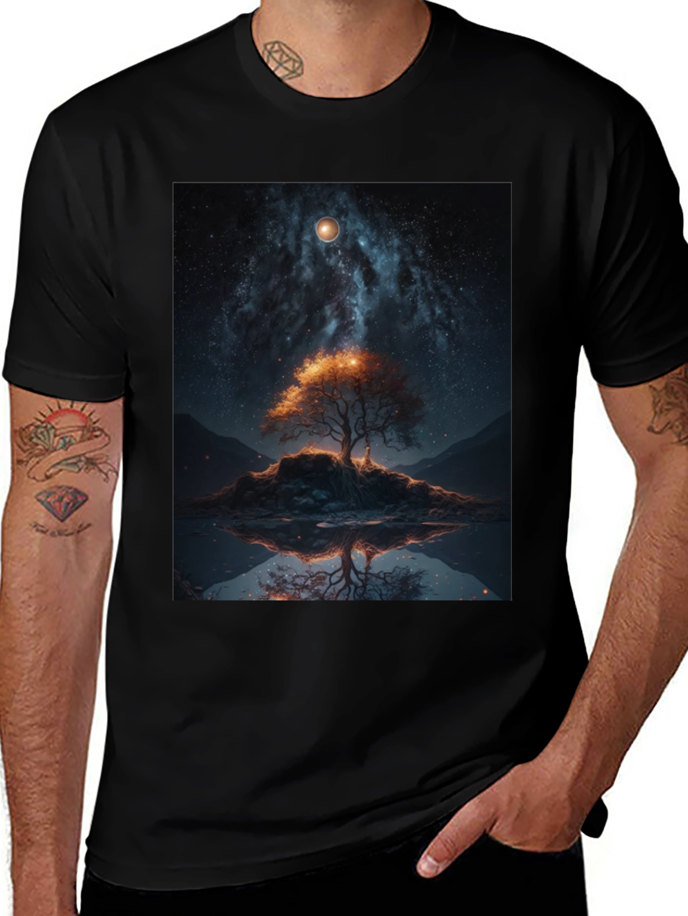Celestial Tree Graphic Tee - Black