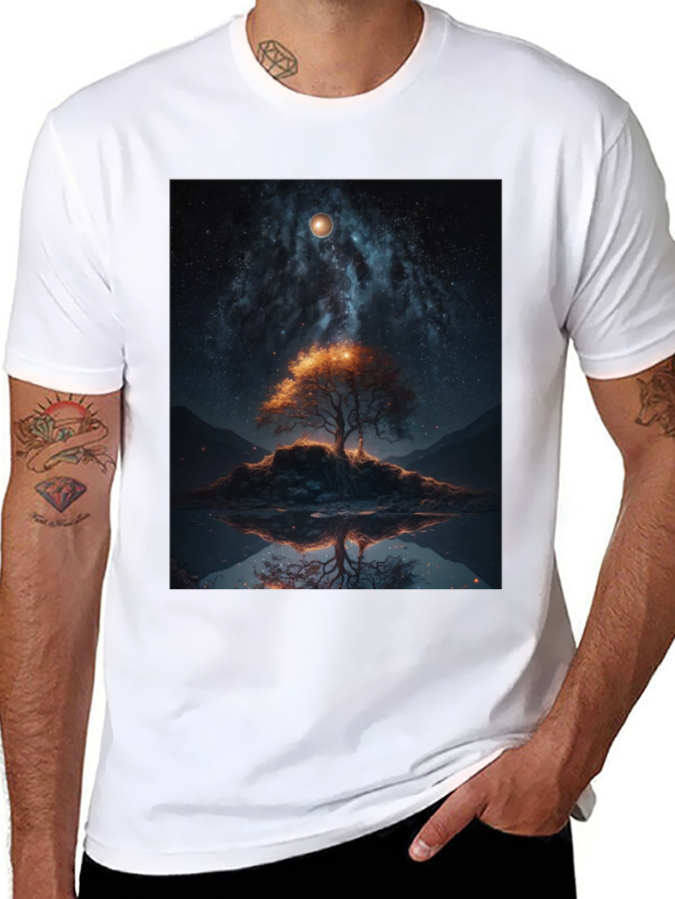 Celestial Tree Graphic Tee - Black