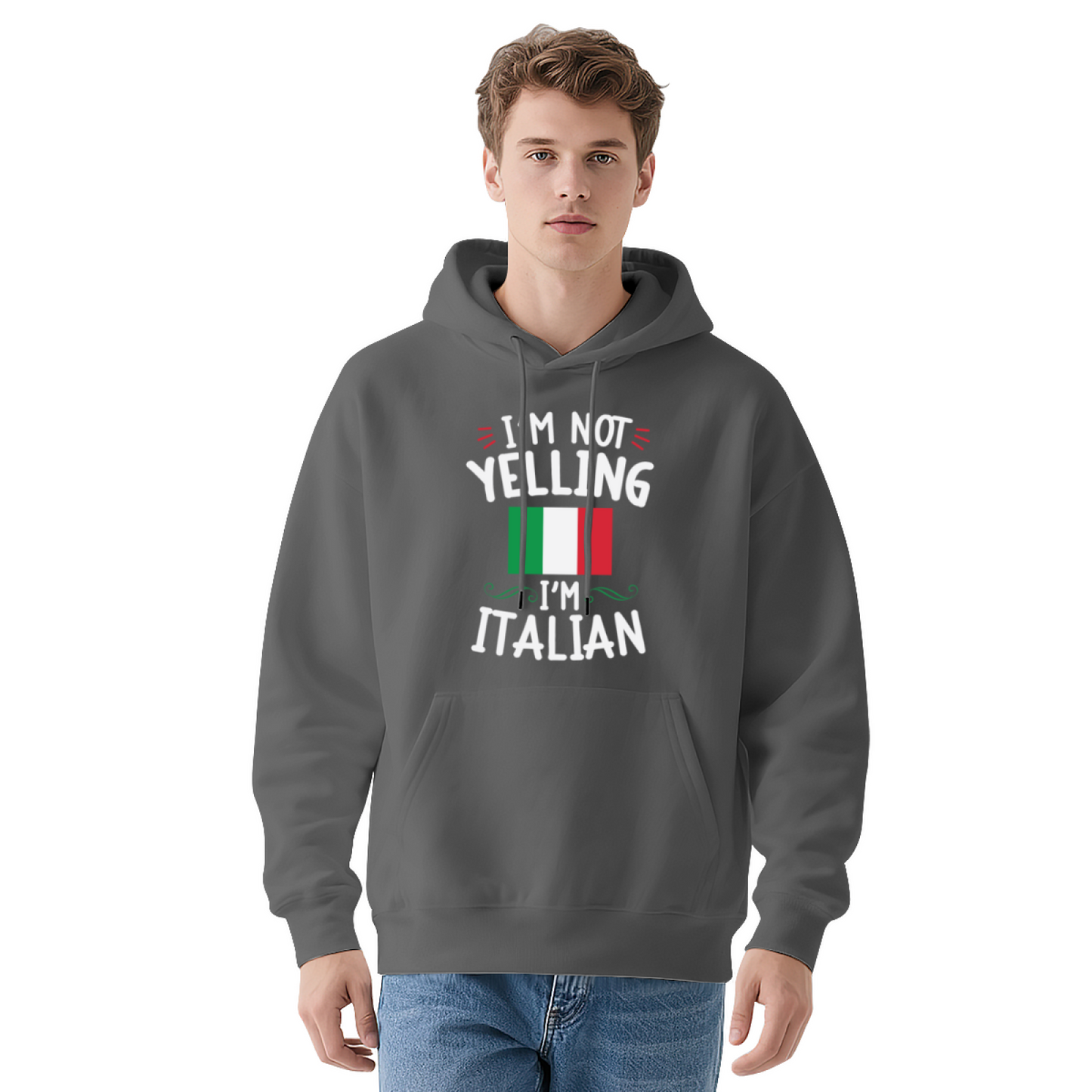 I¡¯m Not Yelling I¡¯m Italian Flag Graphic Men Hoodie, Soft Casual Wear