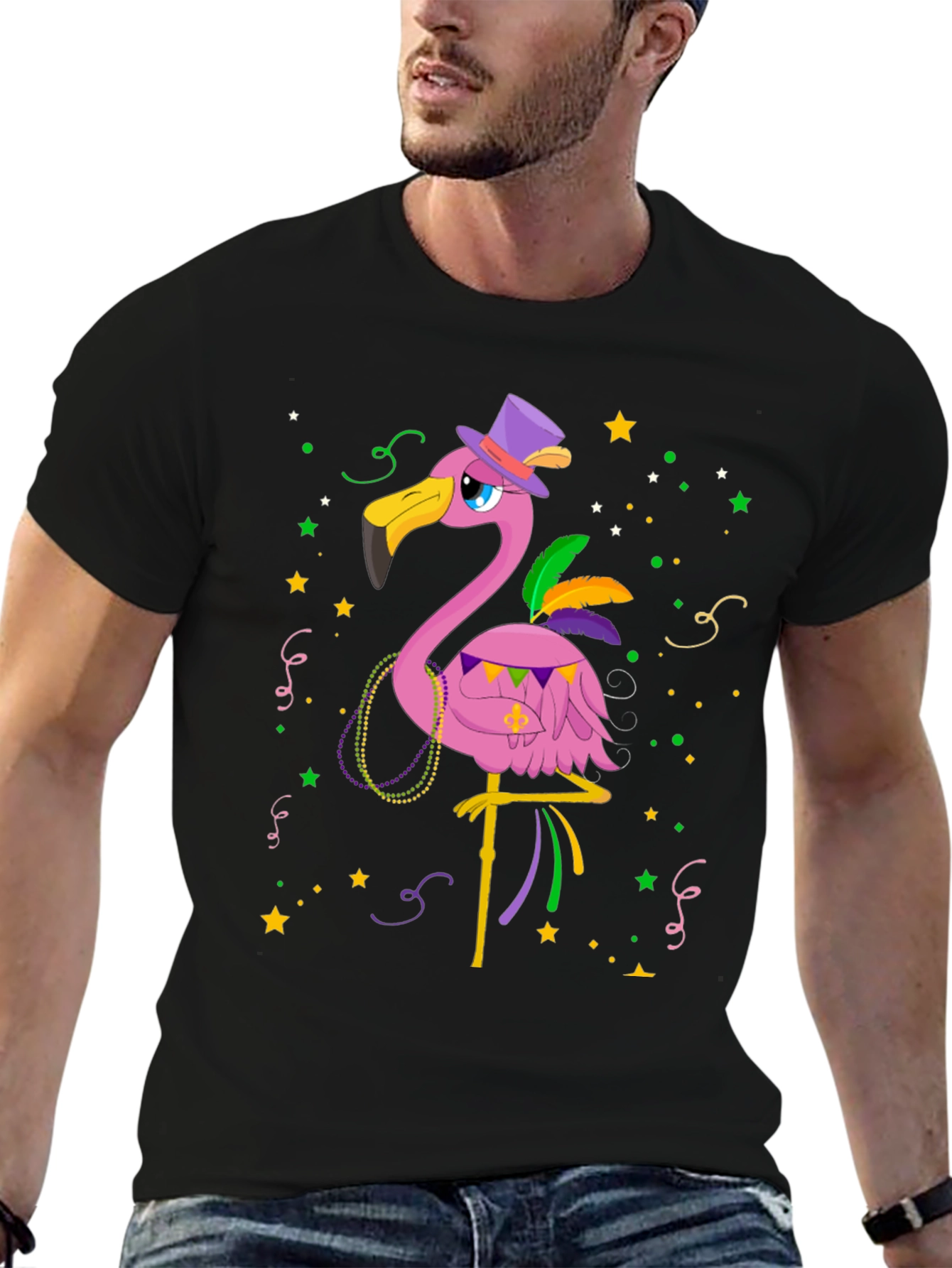 Festive Flamingo Mardi Gras T-Shirt