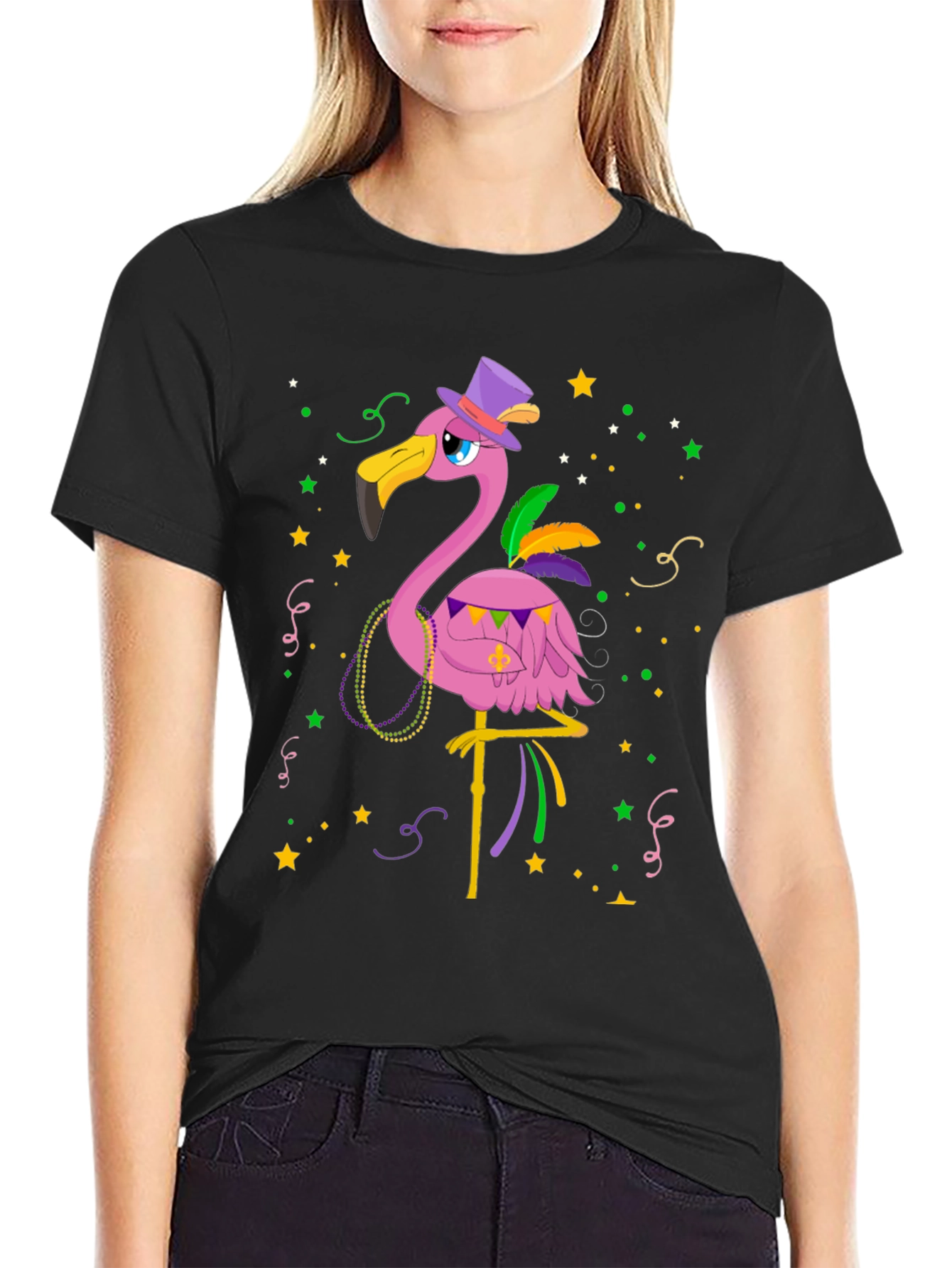Festive Flamingo Mardi Gras T-Shirt