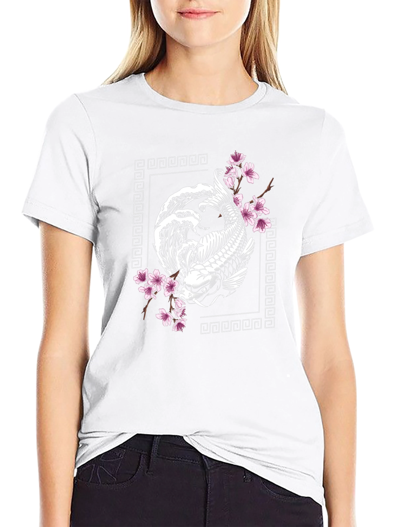 Koi Fish Cherry Blossom Graphic T-Shirt